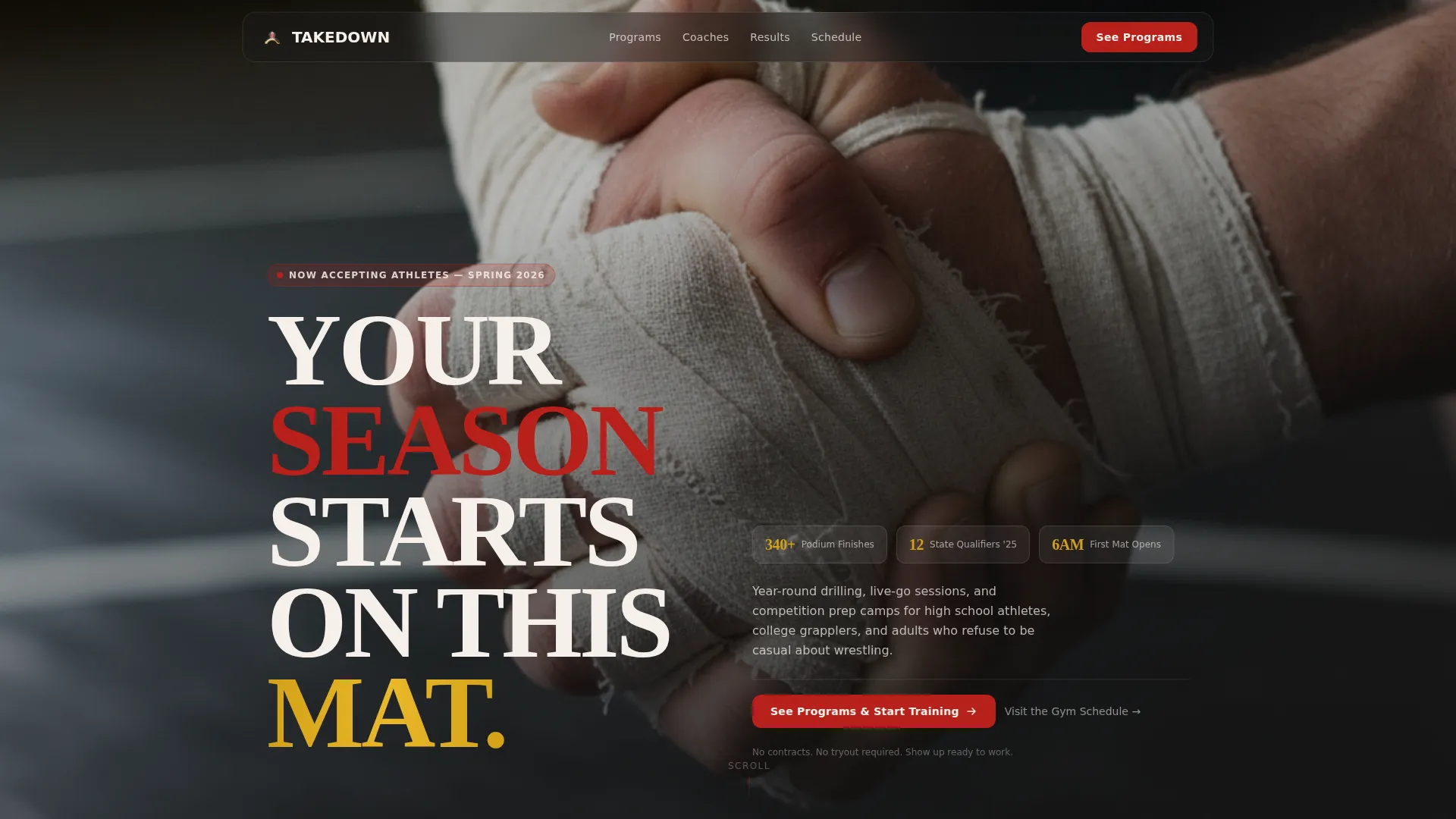 Wrestling Academy Landing Page Template
