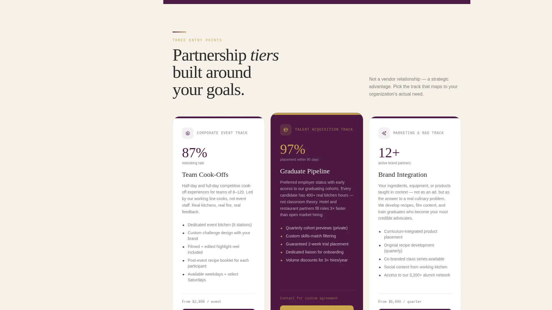 Culinary School Partnership Landing Page Template