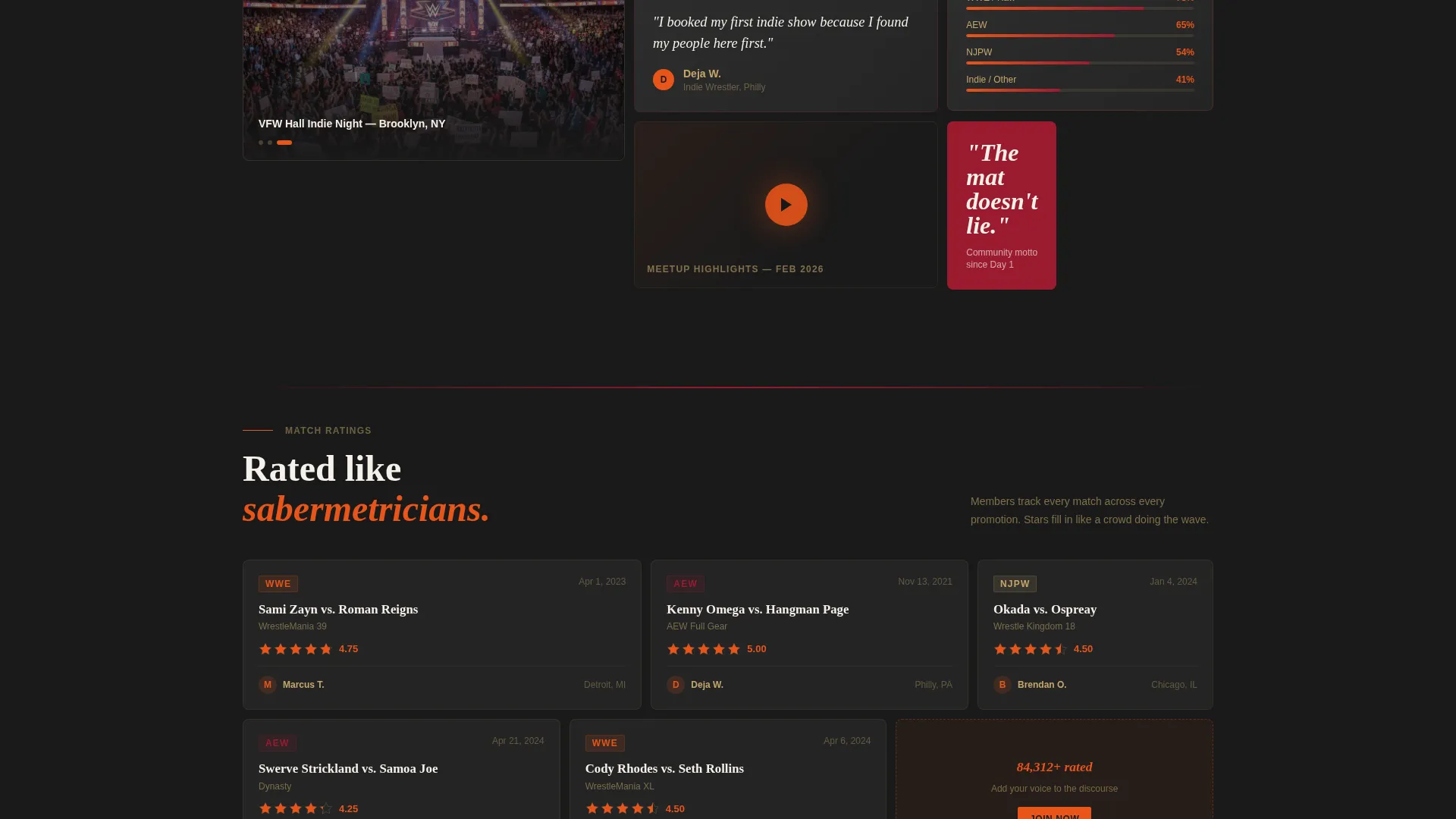 Wrestling Fan Community Bento Grid Landing Page