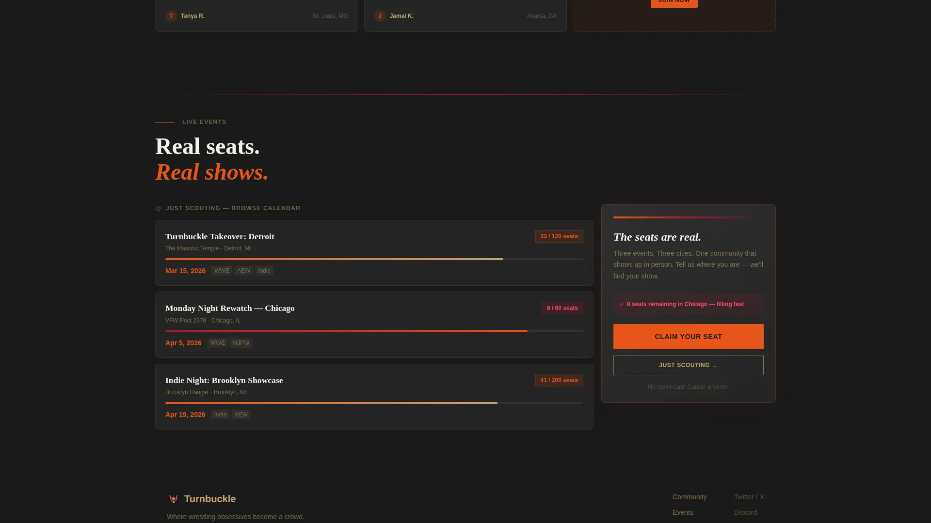 Wrestling Fan Community Bento Grid Landing Page