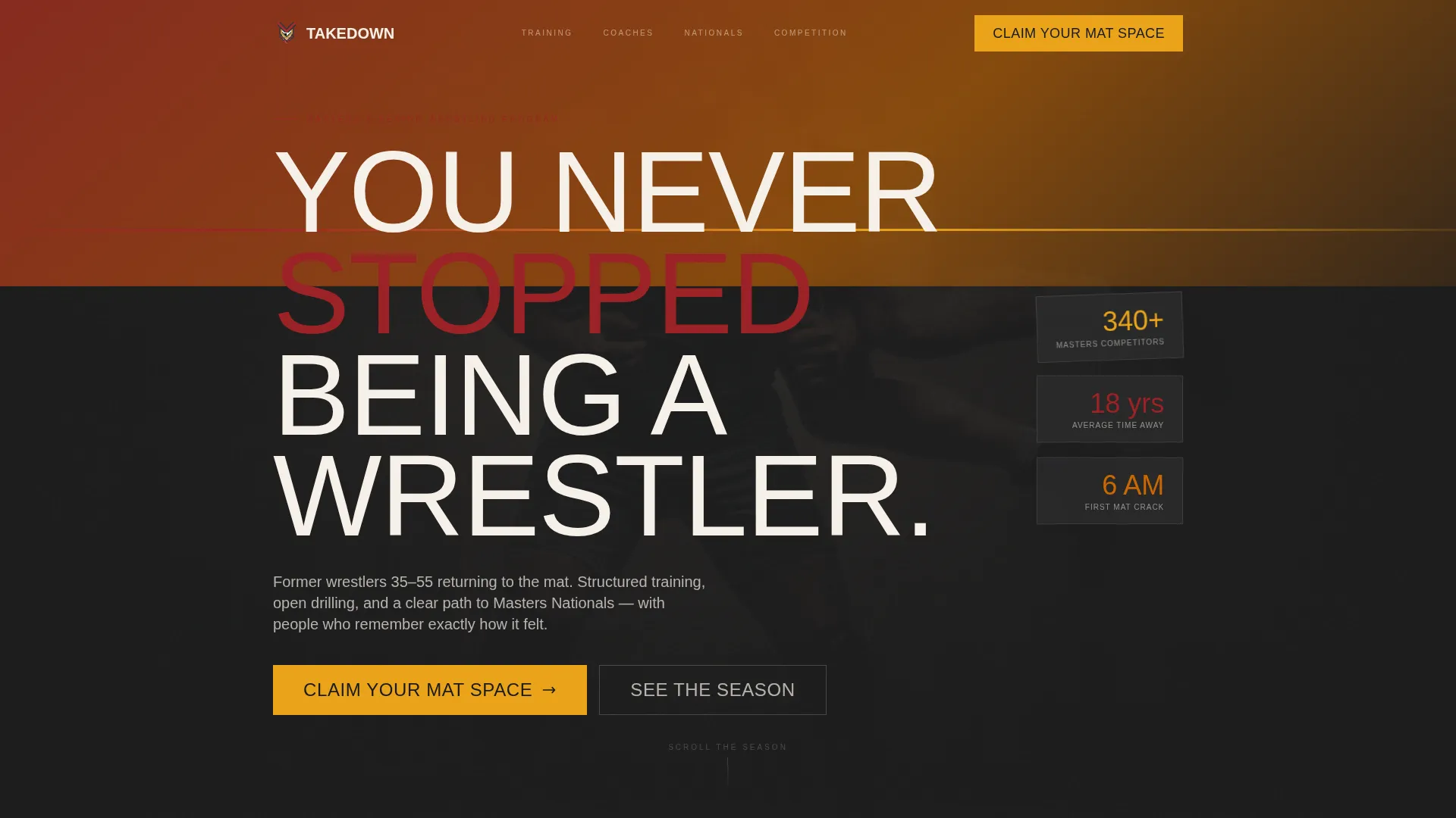 Wrestling Landing Page Template for Masters Programs
