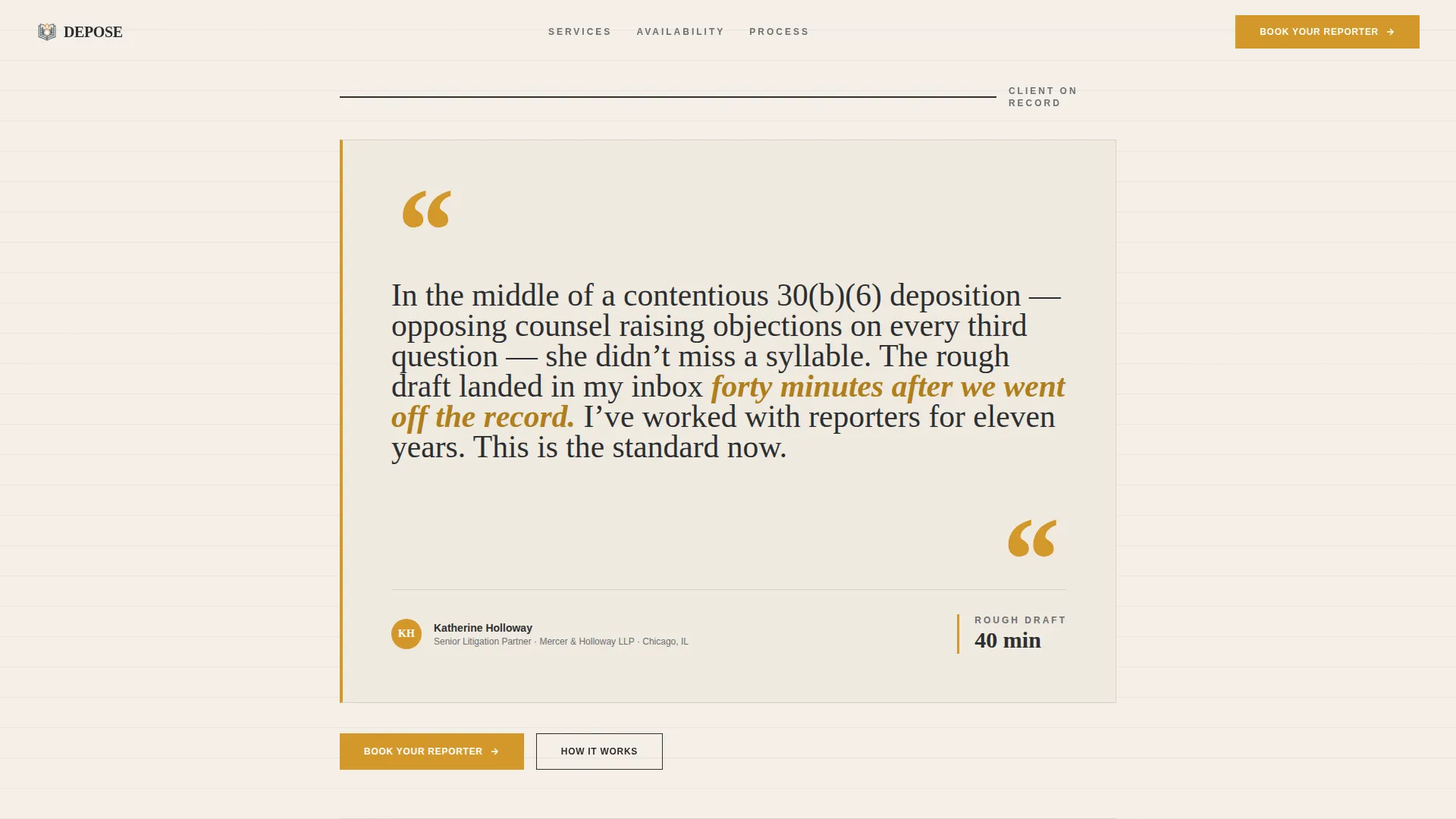Court Reporter Booking Landing Page Template