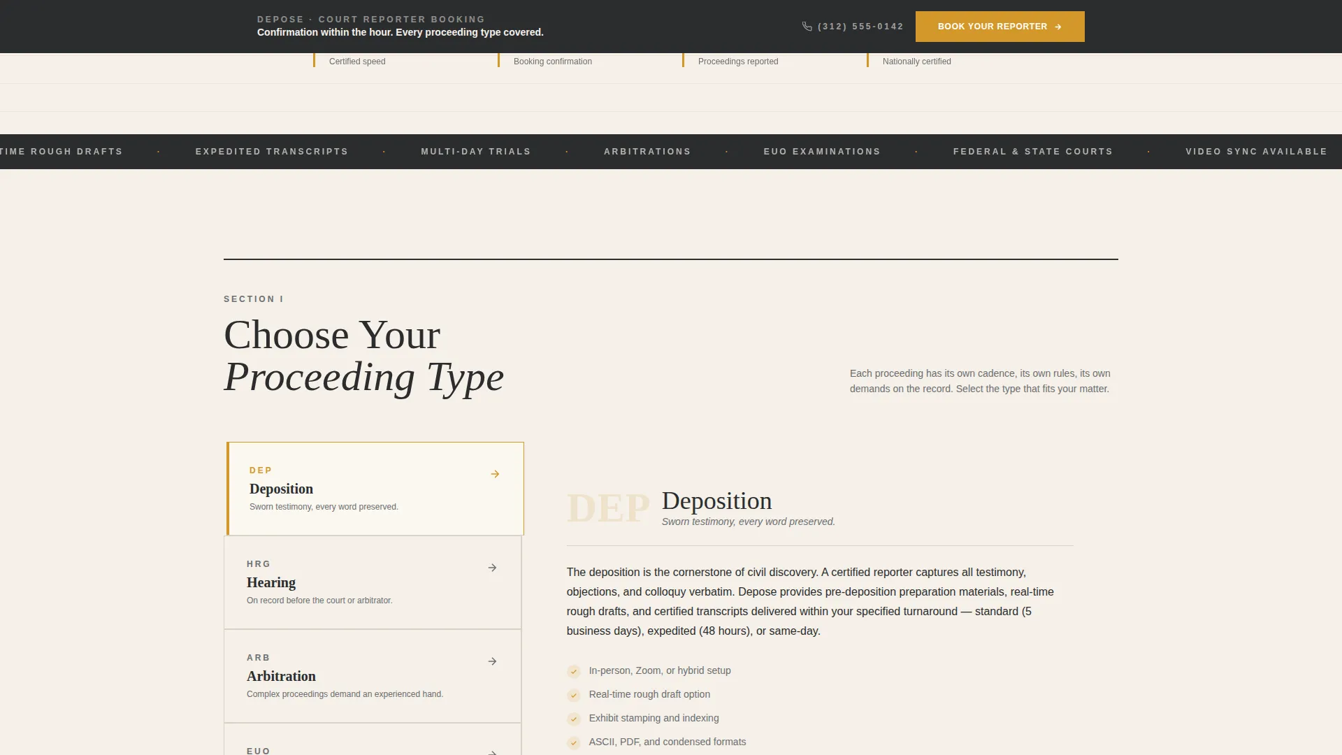 Court Reporter Booking Landing Page Template