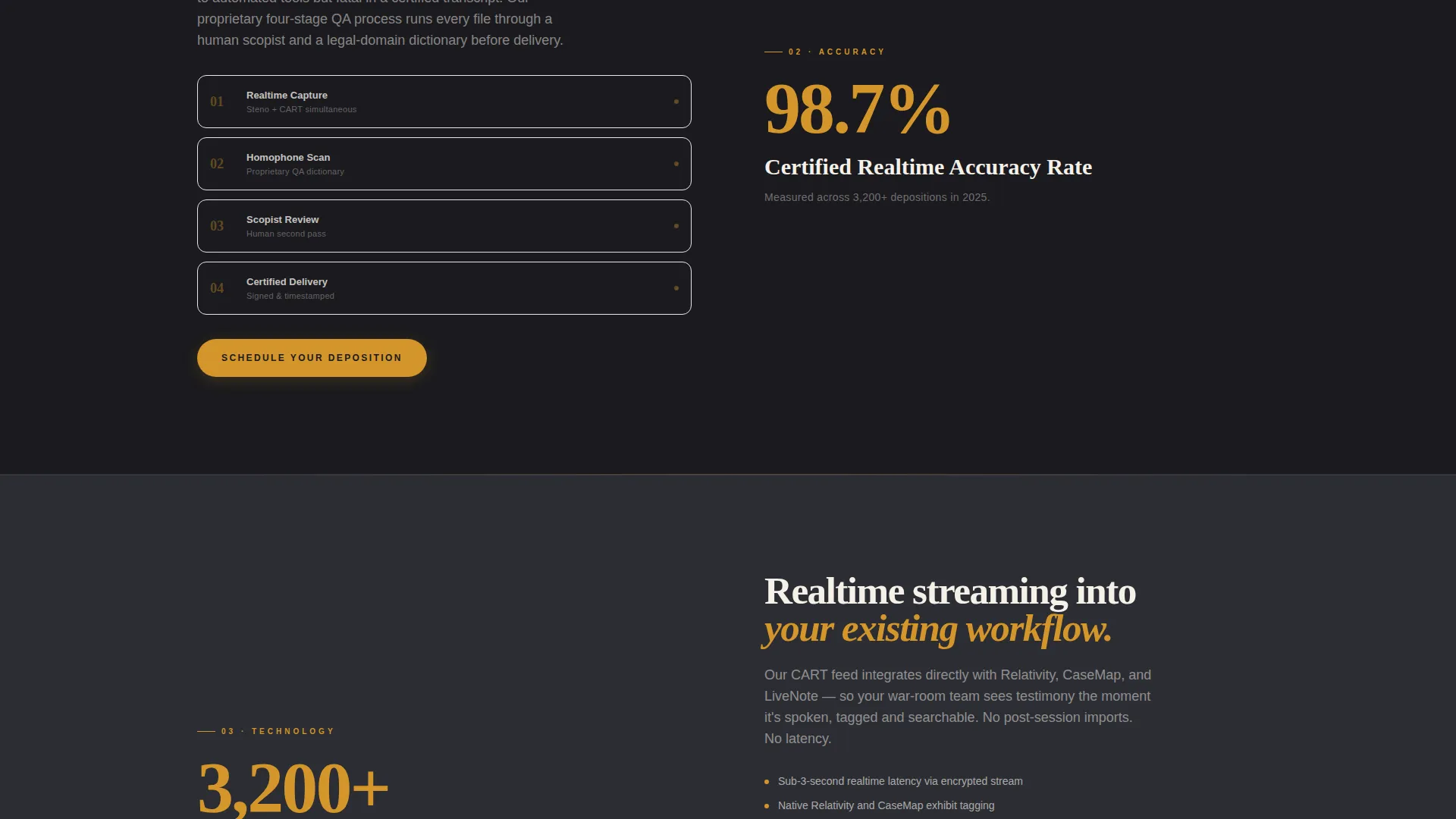 Court Reporter Landing Page Template | Charcoal & Amber