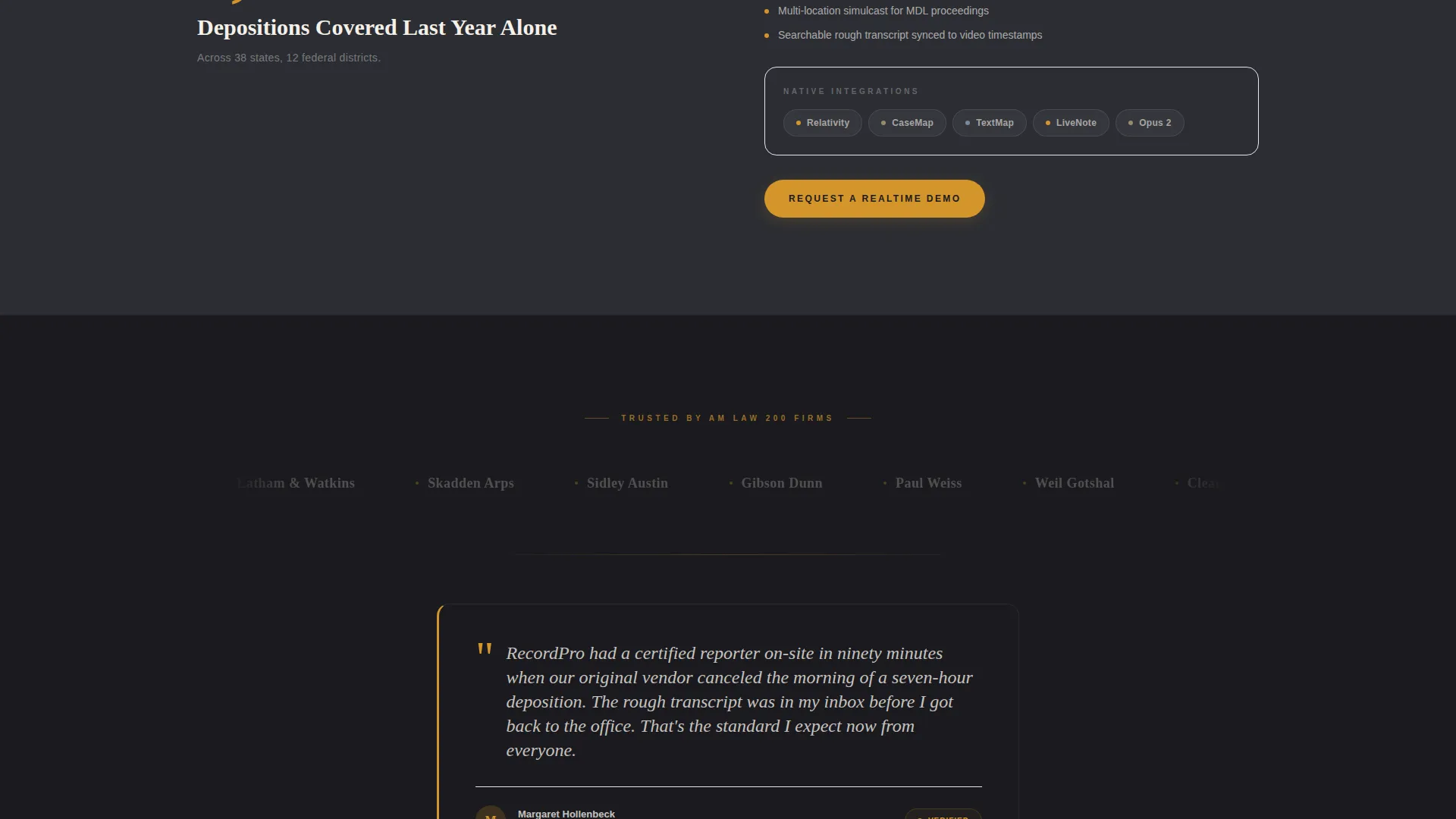 Court Reporter Landing Page Template | Charcoal & Amber
