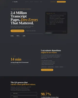Court Reporter Landing Page Template | Charcoal & Amber