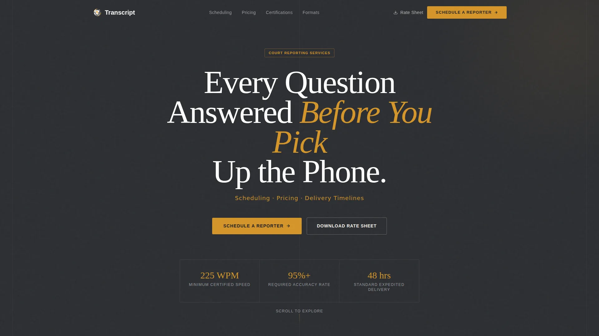 Court Reporter FAQ Landing Page Template