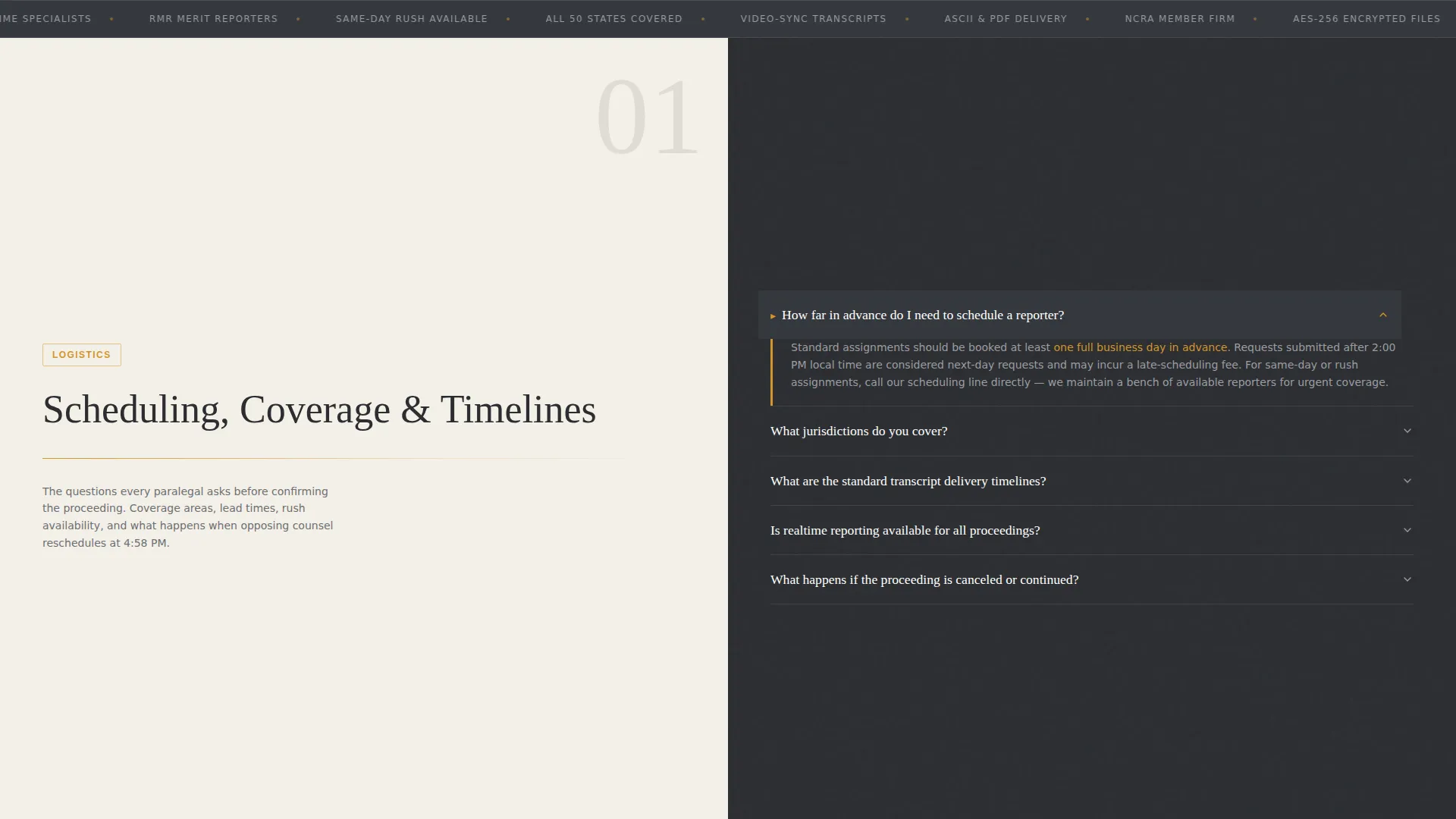 Court Reporter FAQ Landing Page Template