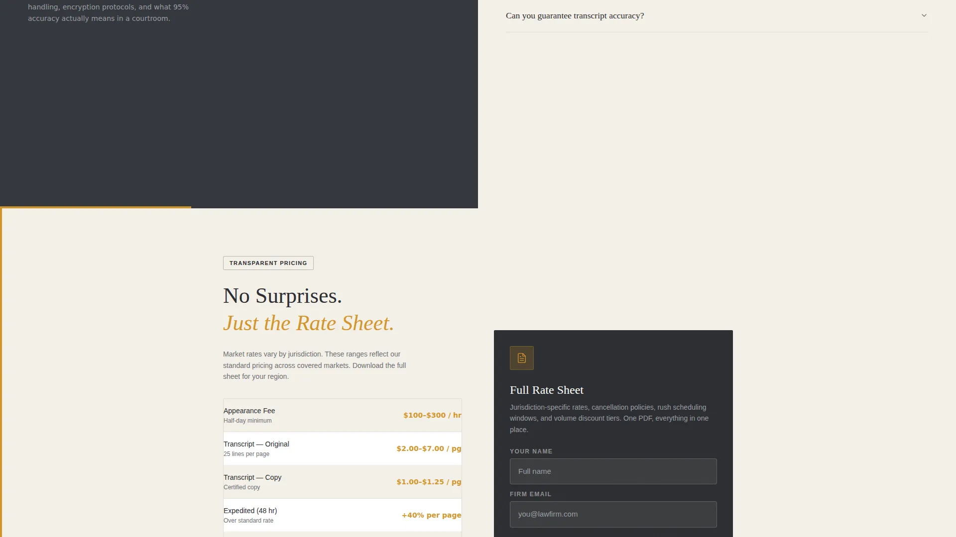 Court Reporter FAQ Landing Page Template