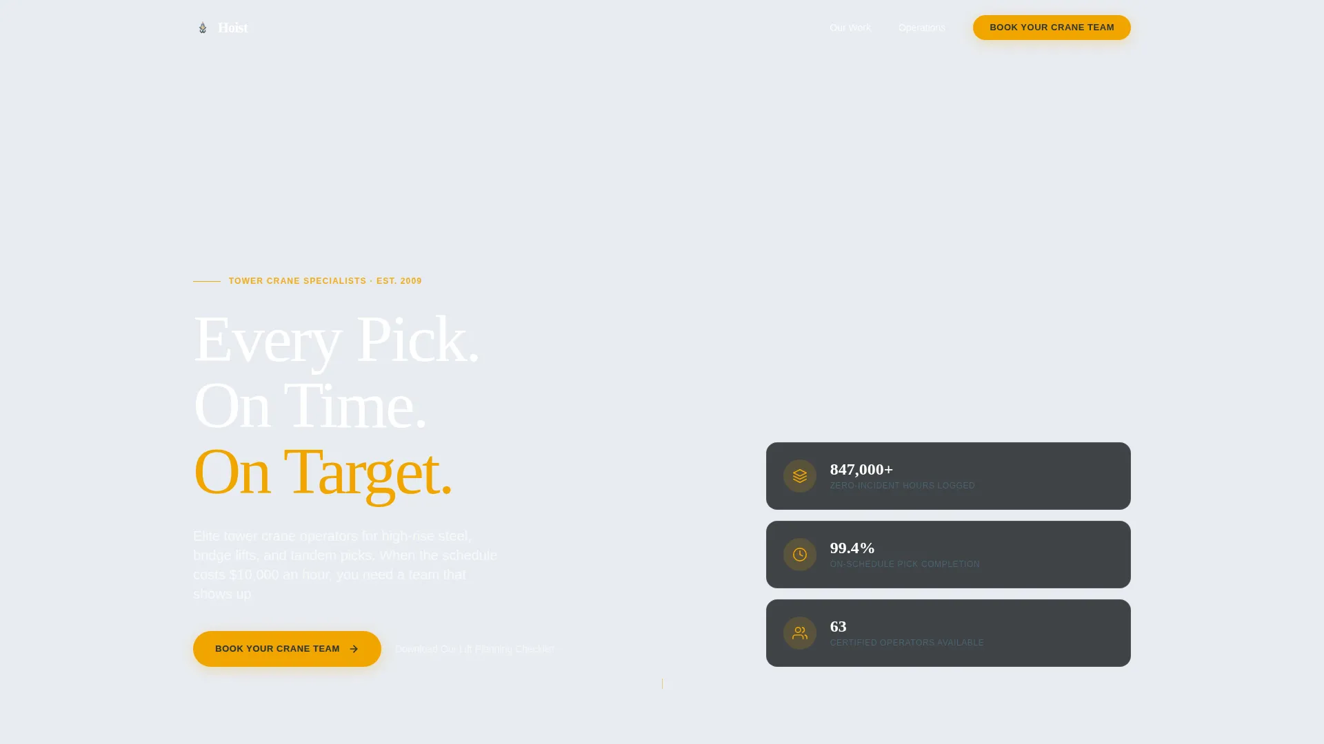 Crane Operator Booking Landing Page Template