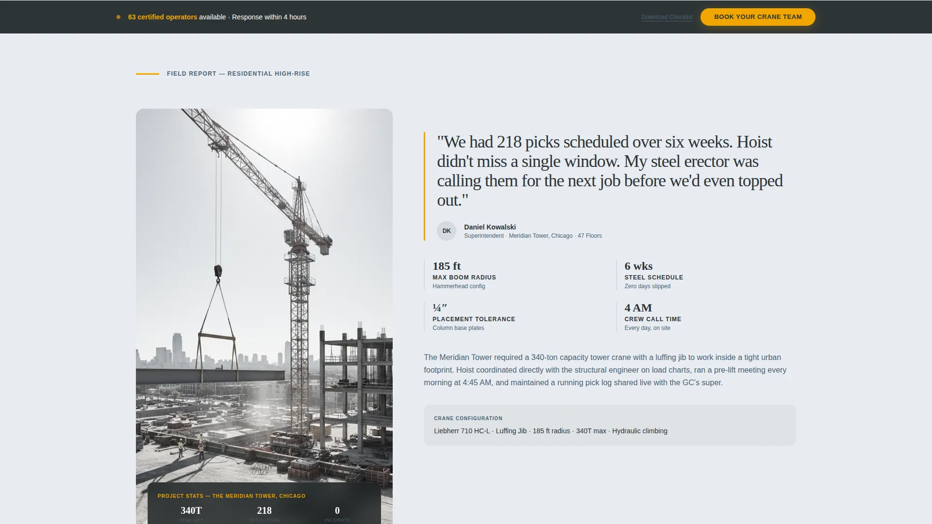 Crane Operator Booking Landing Page Template