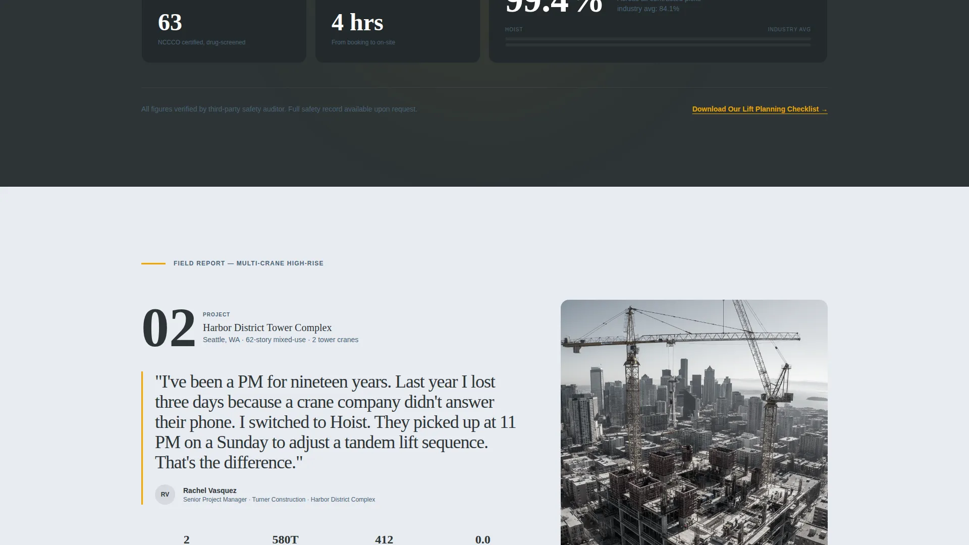 Crane Operator Booking Landing Page Template