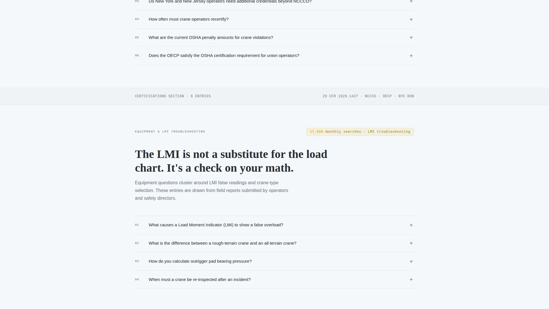 Crane Operator FAQ & Resource Landing Page Template