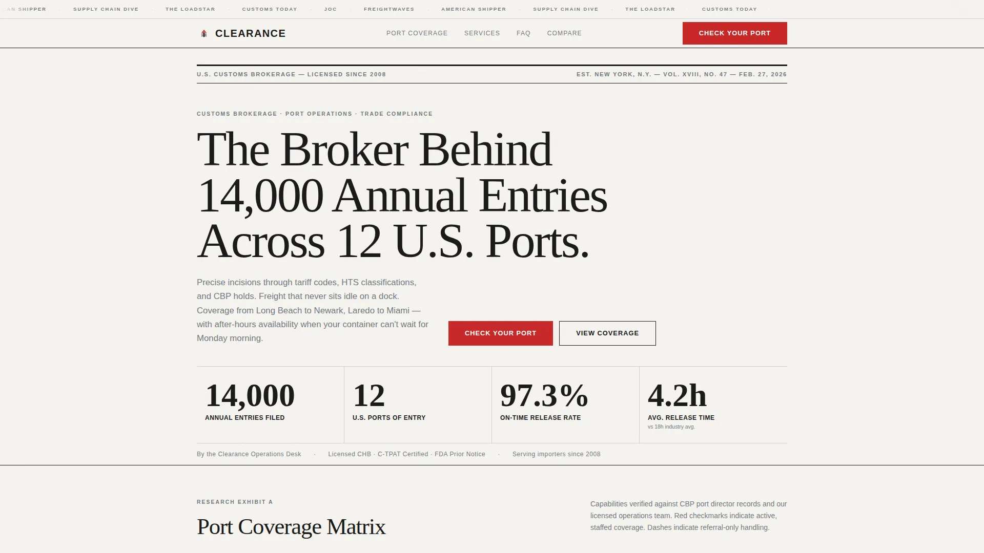 Customs Broker FAQ Website Template