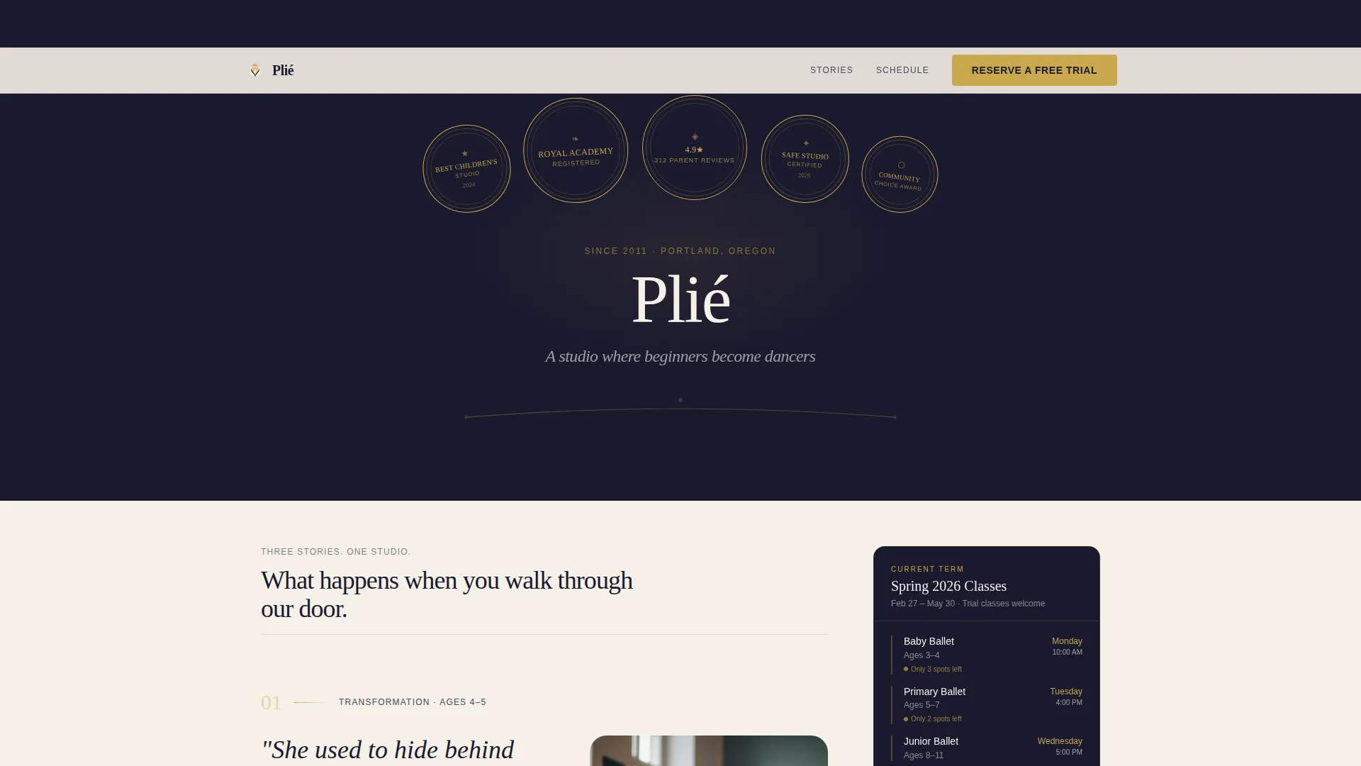 Elegant Dance School Landing Page Template