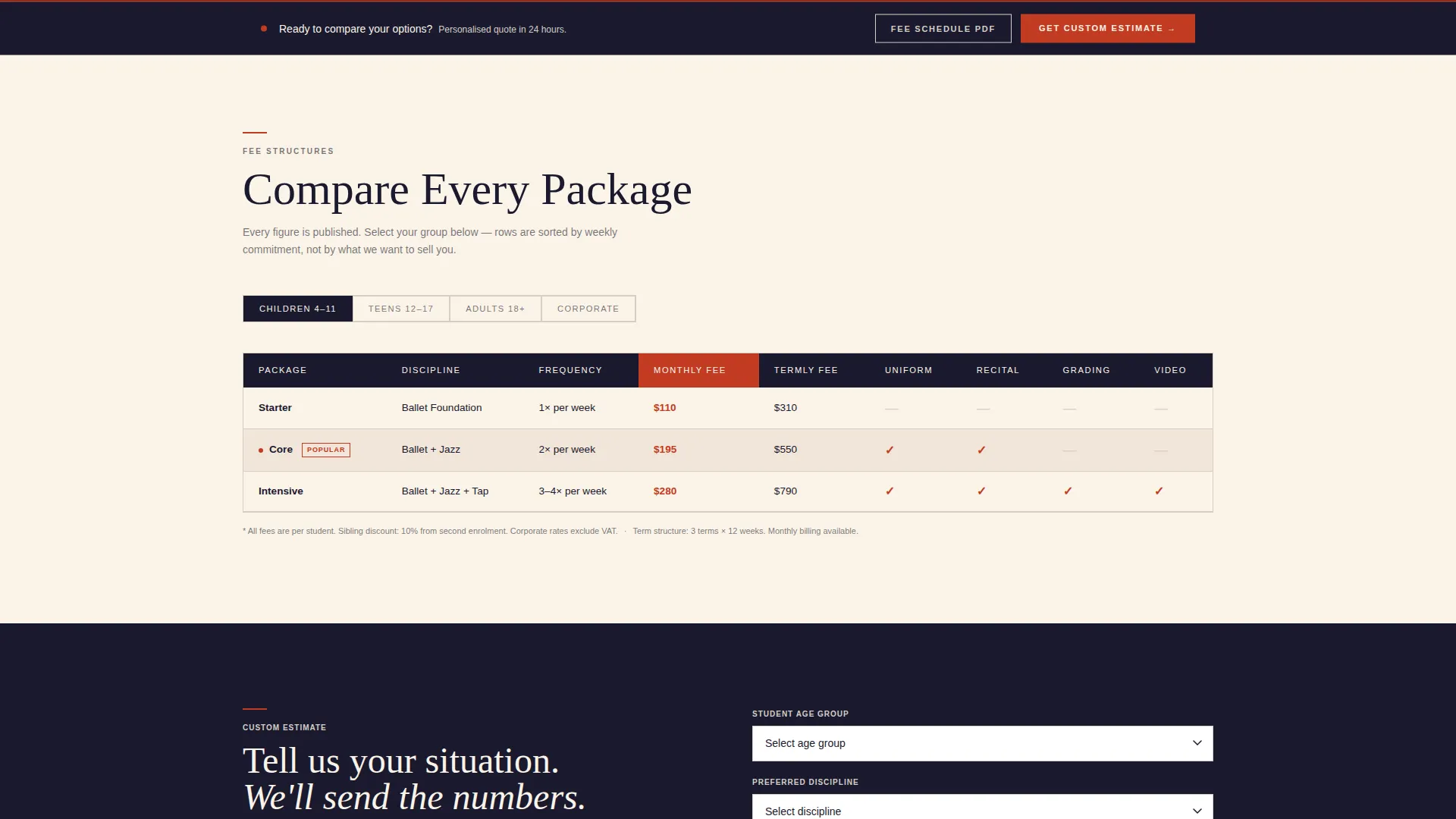 Dance School Free Estimate Landing Page Template