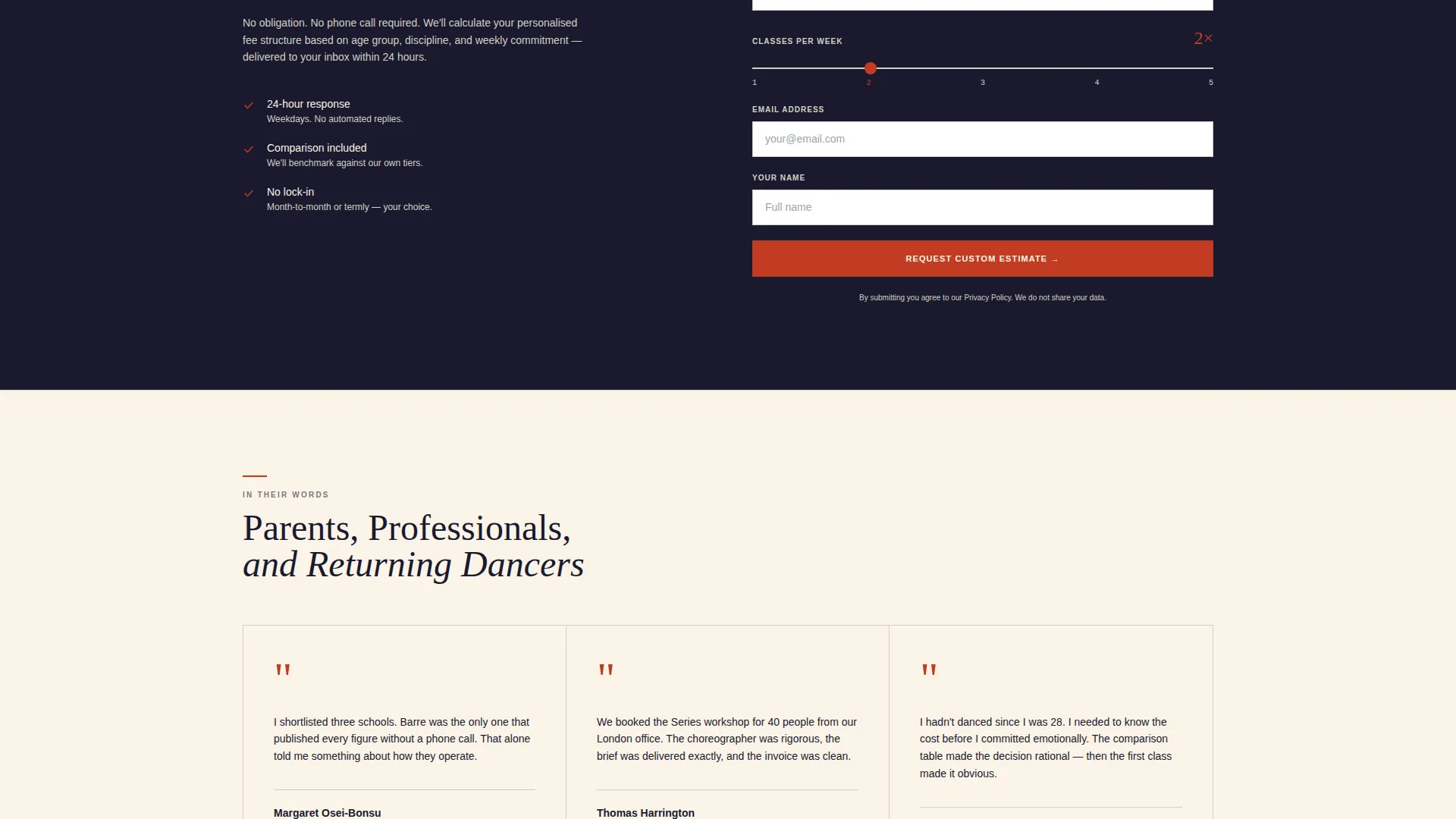 Dance School Free Estimate Landing Page Template