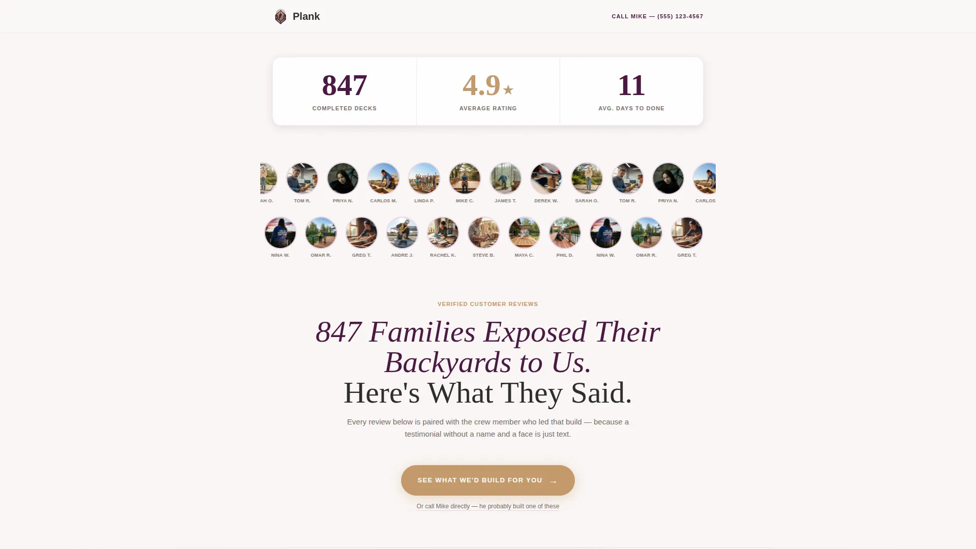Deck Builder Customer Review Landing Page Template