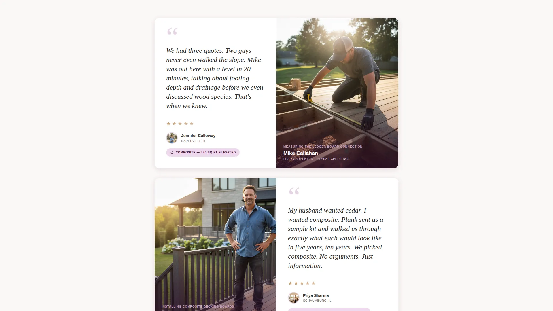 Deck Builder Customer Review Landing Page Template