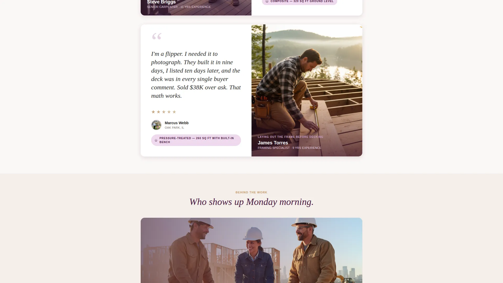 Deck Builder Customer Review Landing Page Template