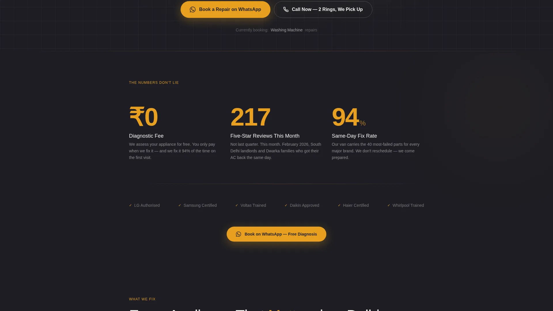 Delhi Appliance Repair Landing Page Template