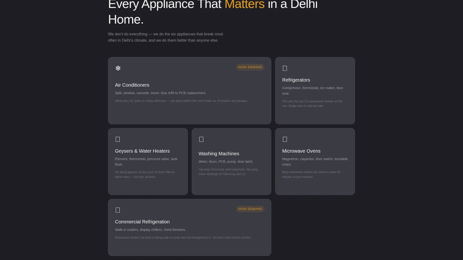 Delhi Appliance Repair Landing Page Template