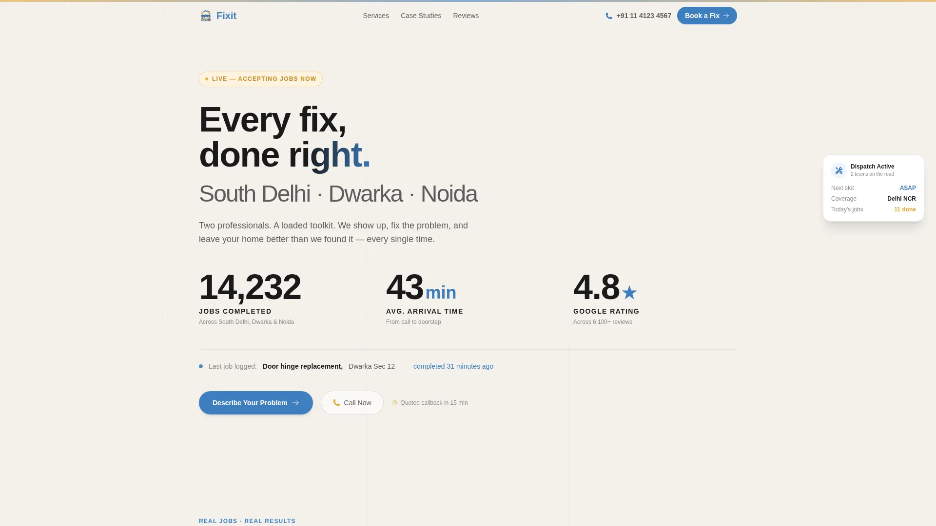 Handyman Landing Page Template for Delhi Services