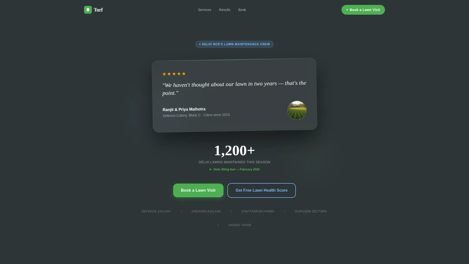 Delhi Lawn Care Booking Landing Page Template