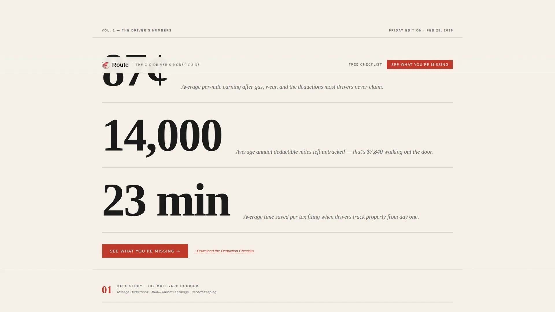 Editorial Landing Page Template for Delivery Drivers