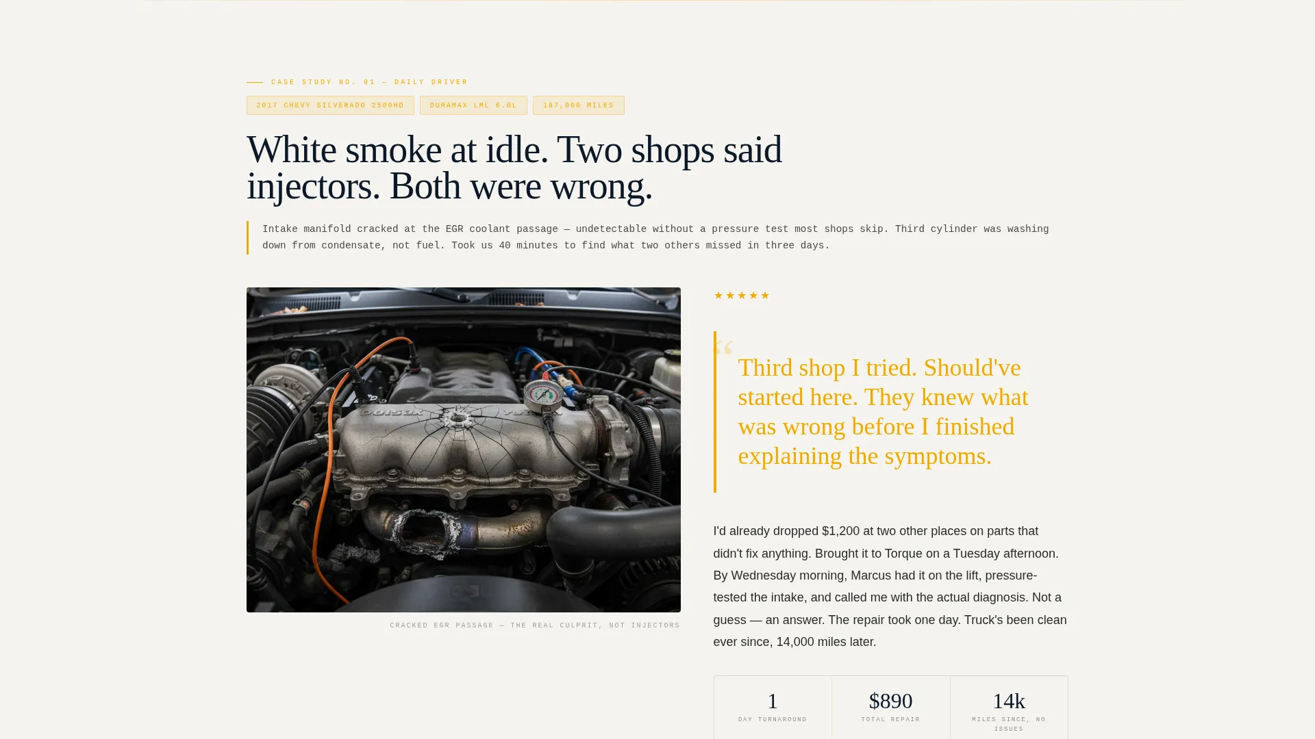 Diesel Mechanic Review Landing Page Template