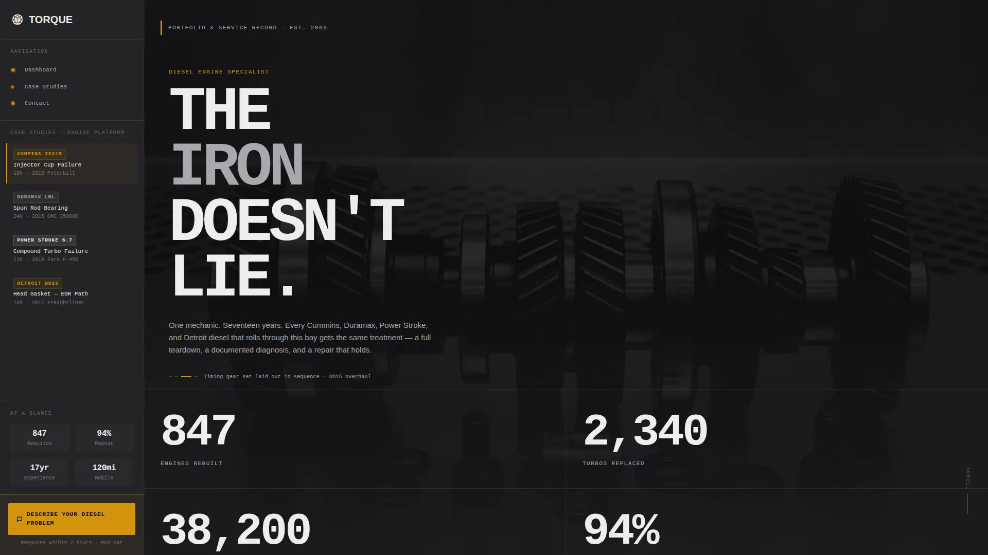 Diesel Mechanic Portfolio & Gallery Landing Page