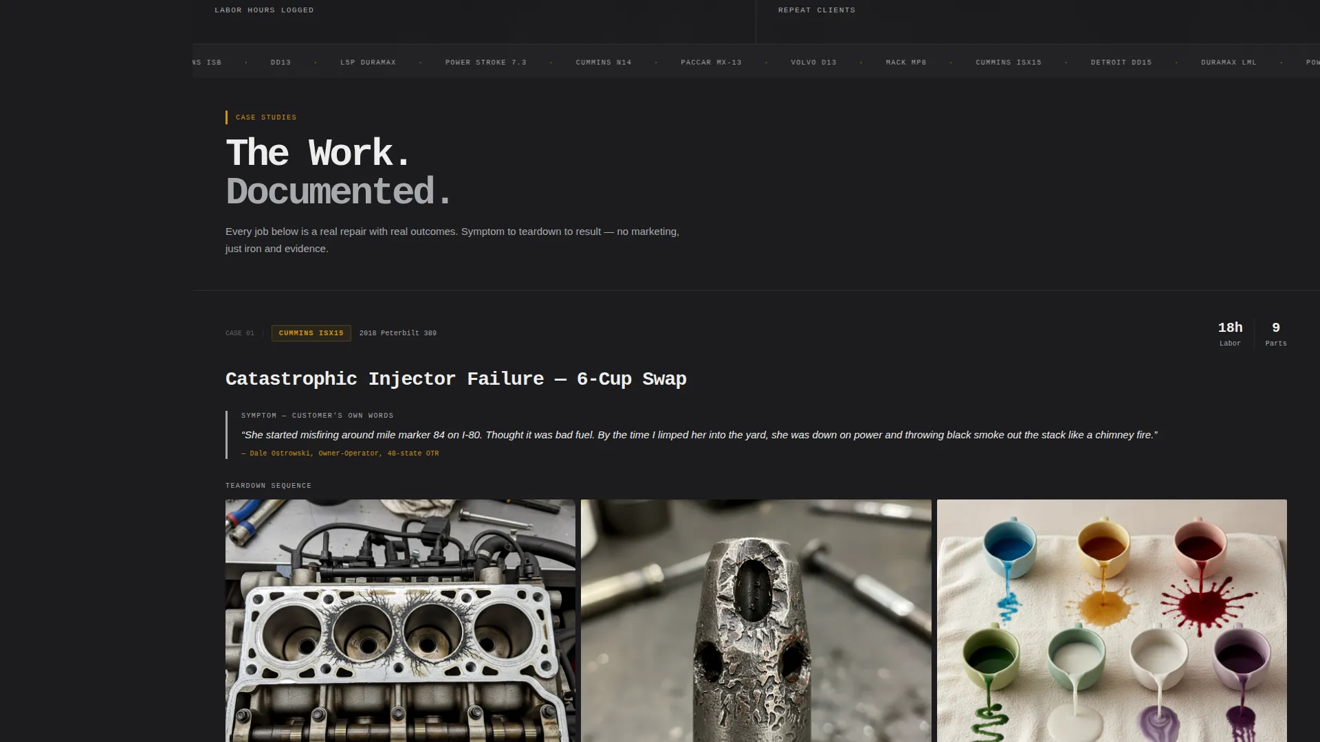 Diesel Mechanic Portfolio & Gallery Landing Page