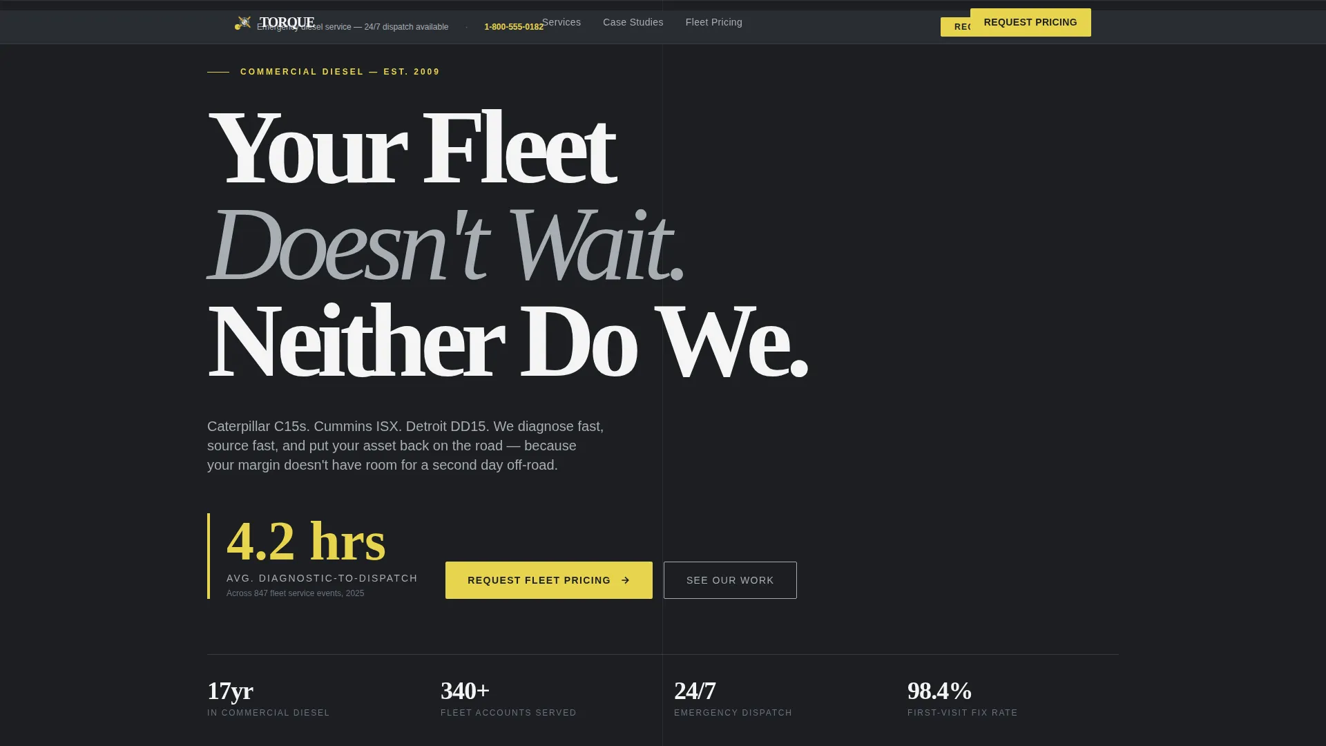 Diesel Mechanic Fleet Quote Landing Page Template