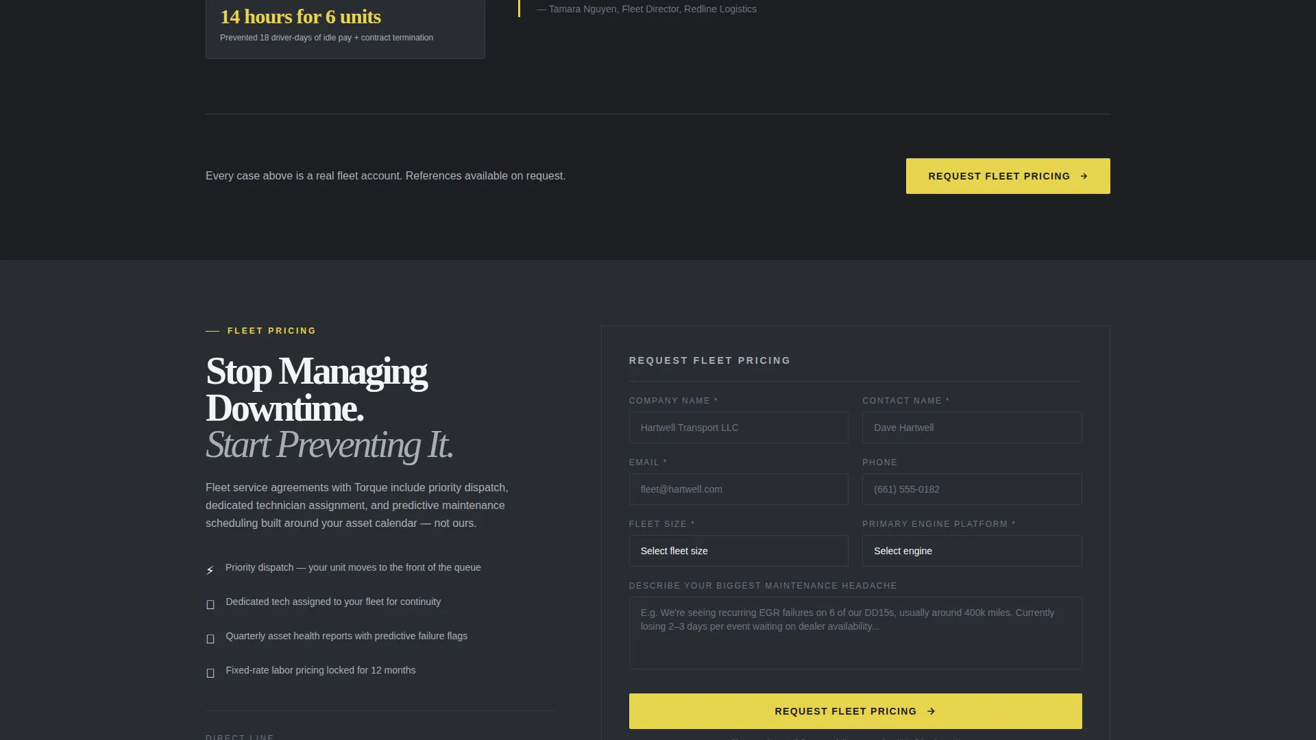 Diesel Mechanic Fleet Quote Landing Page Template