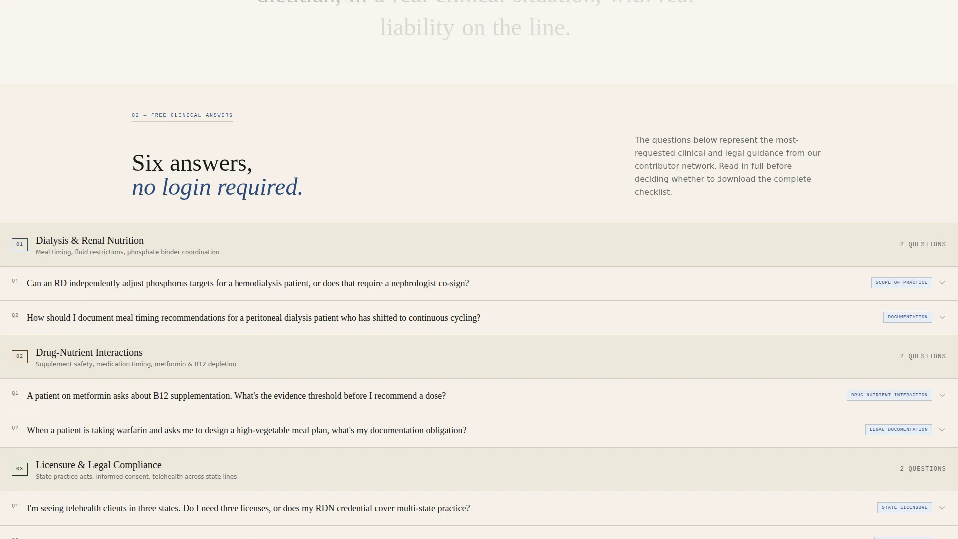 Dietitian FAQ & Common Questions Website Template