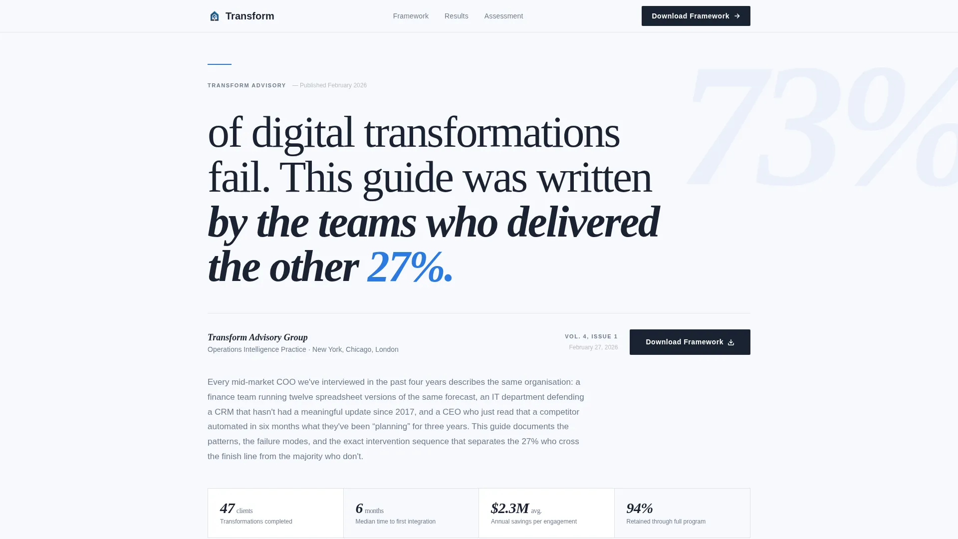Editorial Digital Transformation Consultancy Landing Page