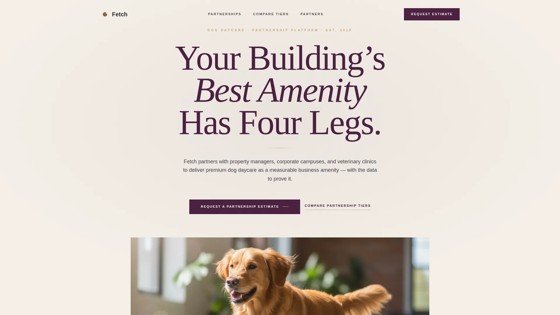 Editorial Dog Daycare Partnership Landing Page Template