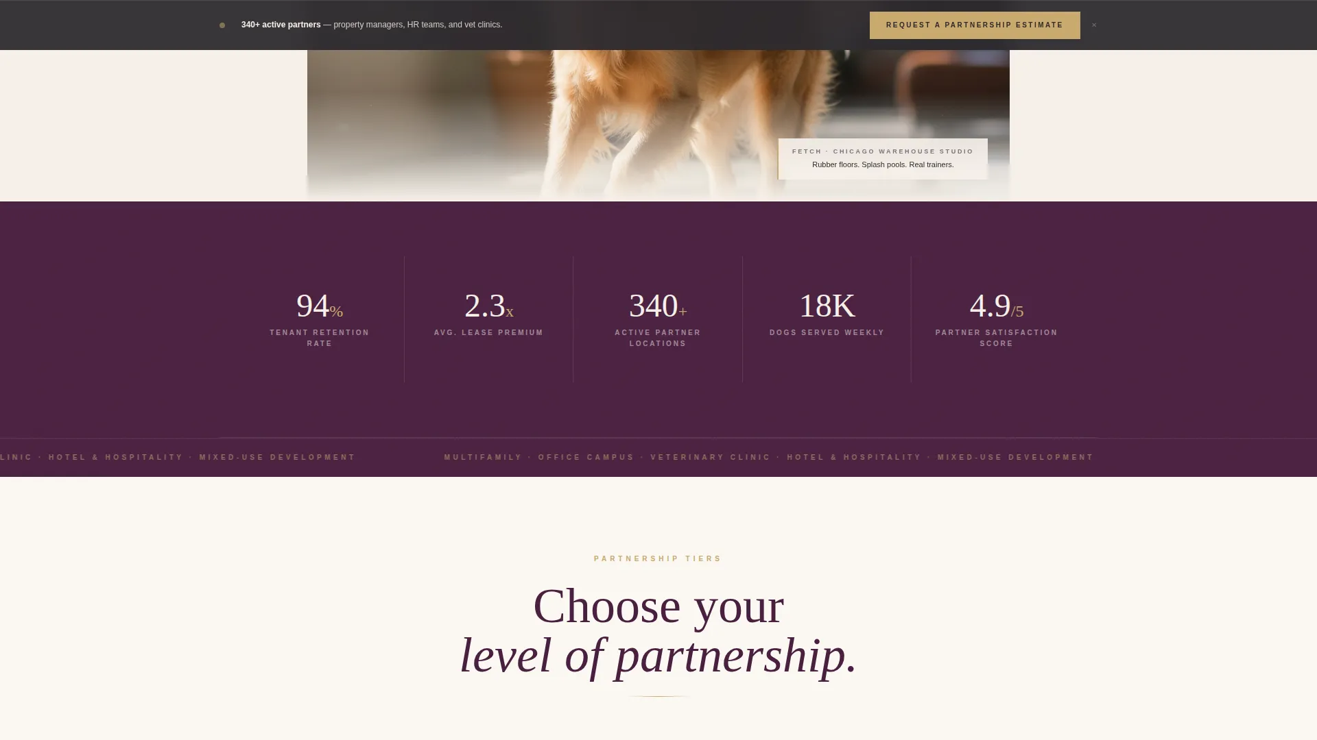 Editorial Dog Daycare Partnership Landing Page Template