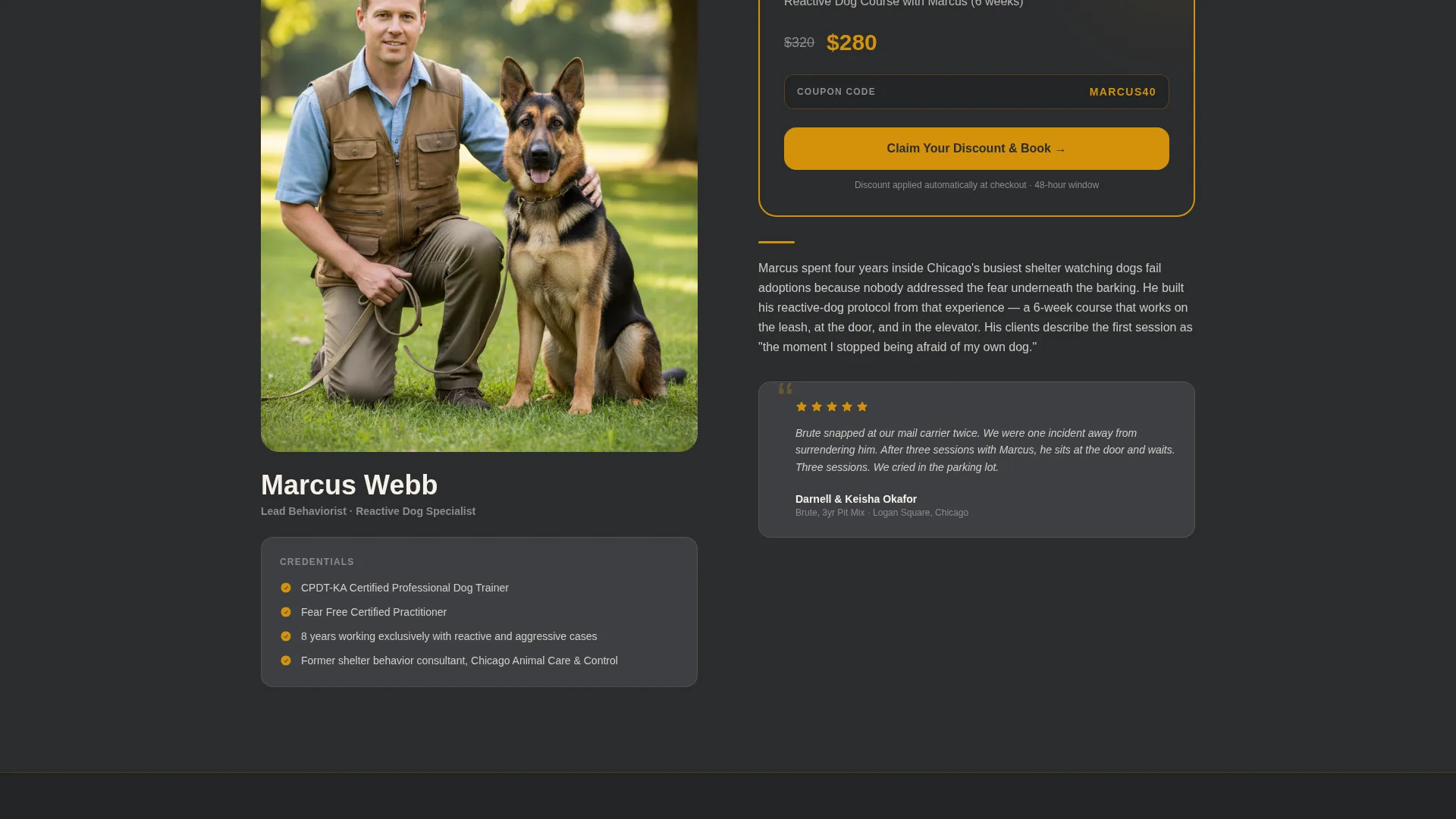 Dog Trainer Discount Landing Page Template