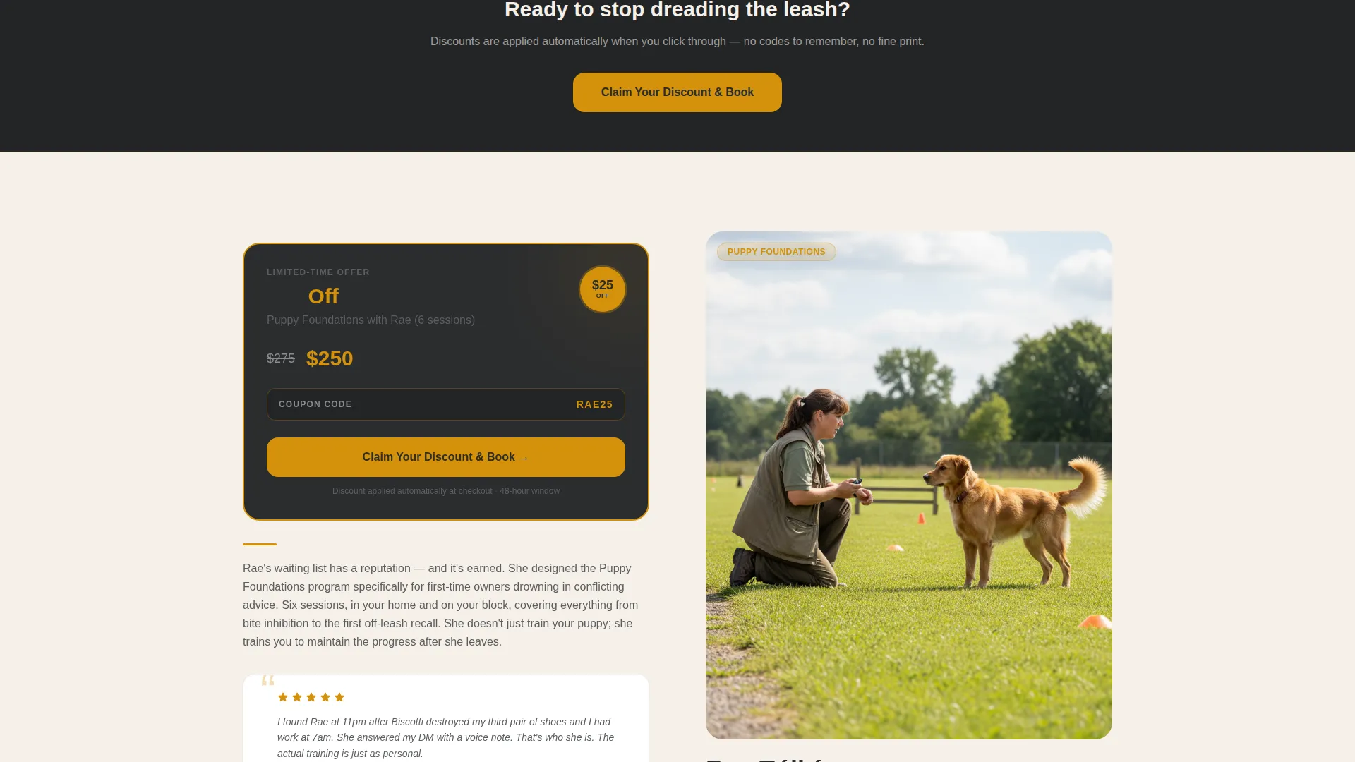 Dog Trainer Discount Landing Page Template