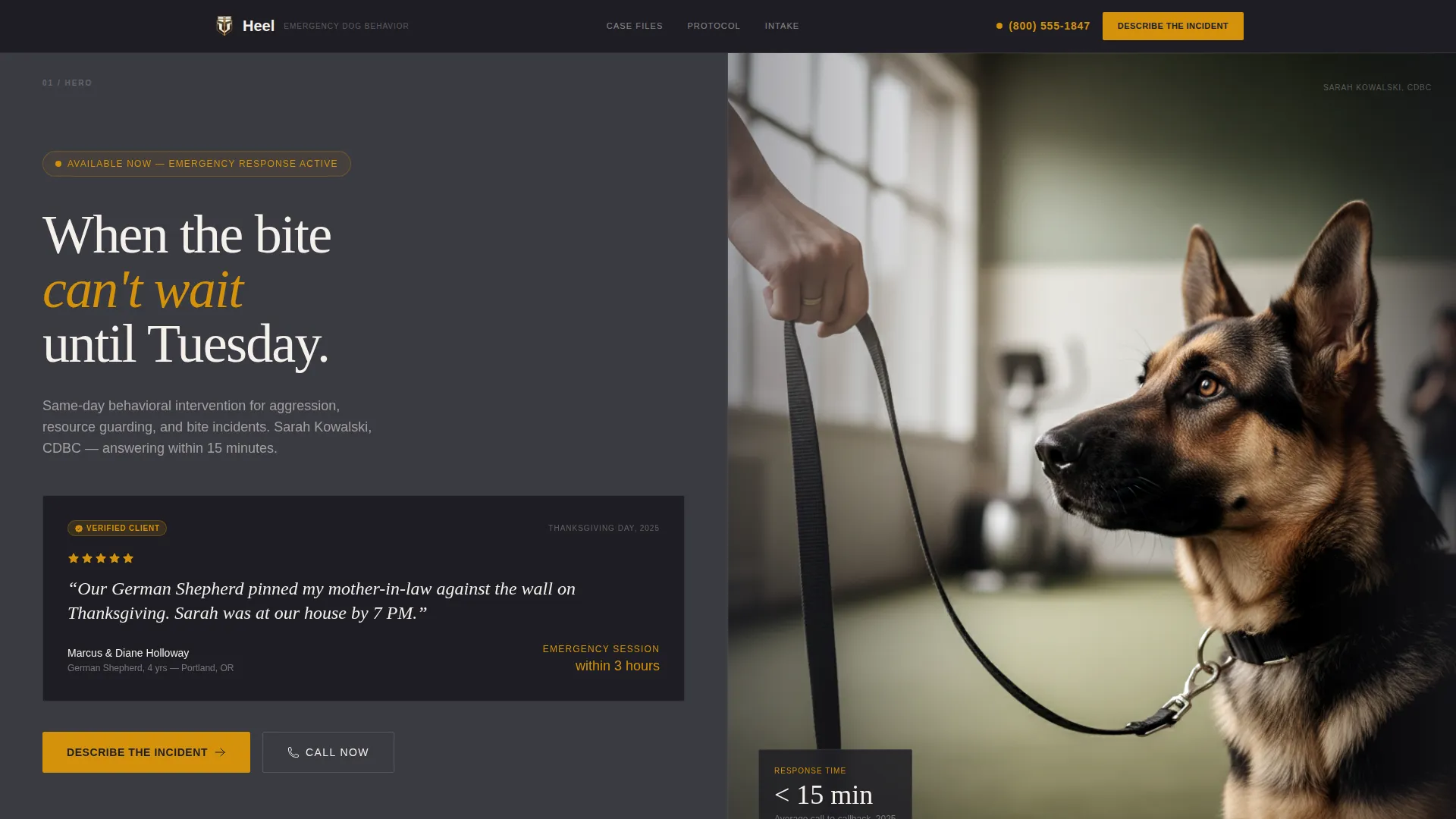 Dog Trainer Emergency Service Landing Page Template