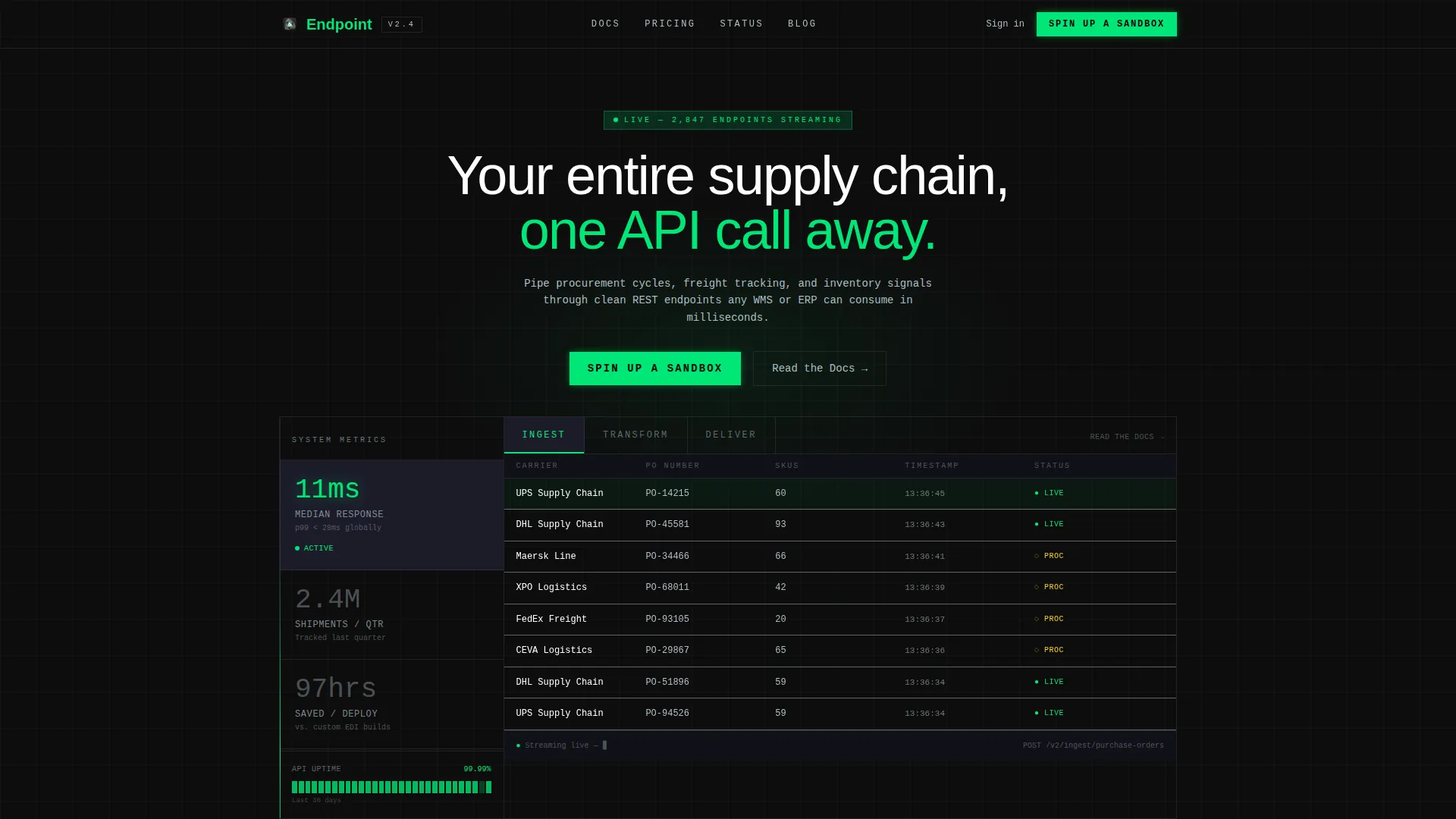 API-First Supply Chain Landing Page Template