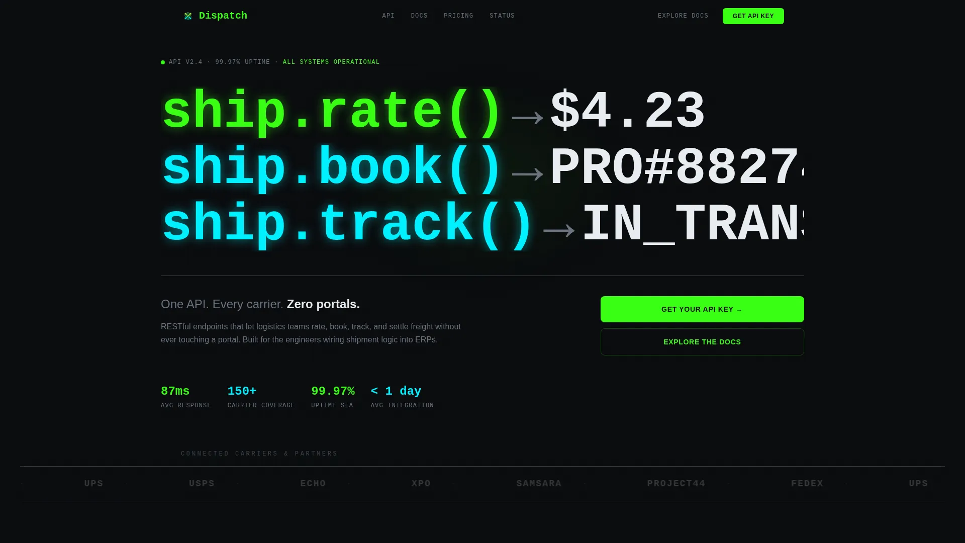 API-First Freight Landing Page Template