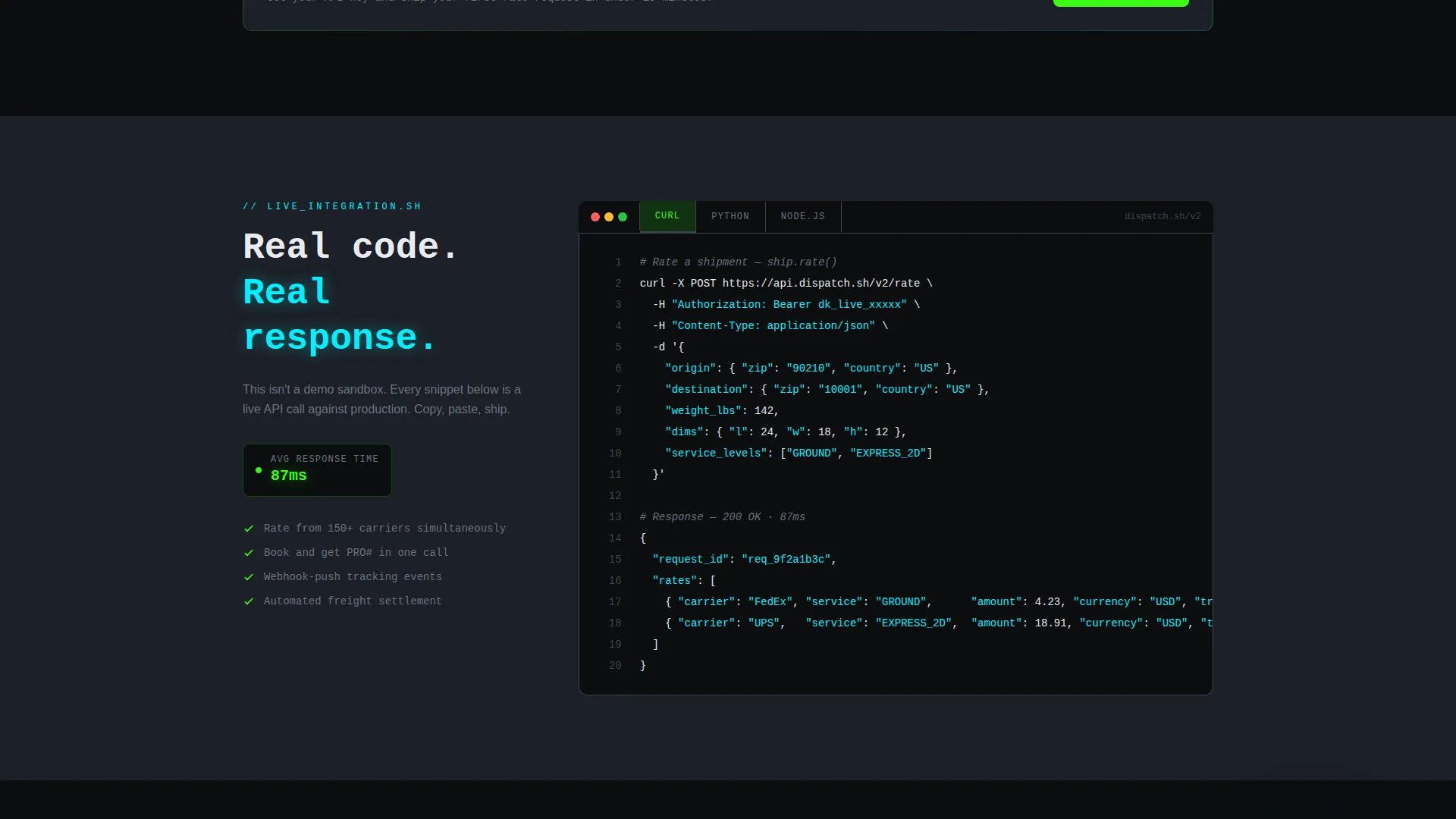 API-First Freight Landing Page Template