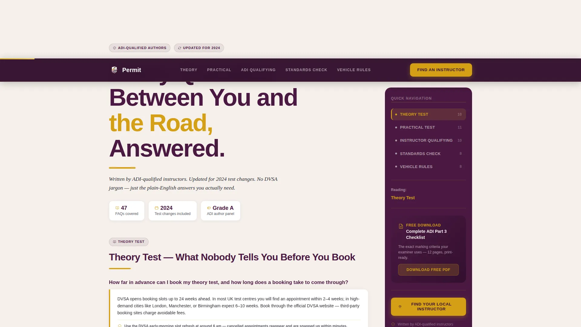 Driving Instructor FAQ & Resource Landing Page