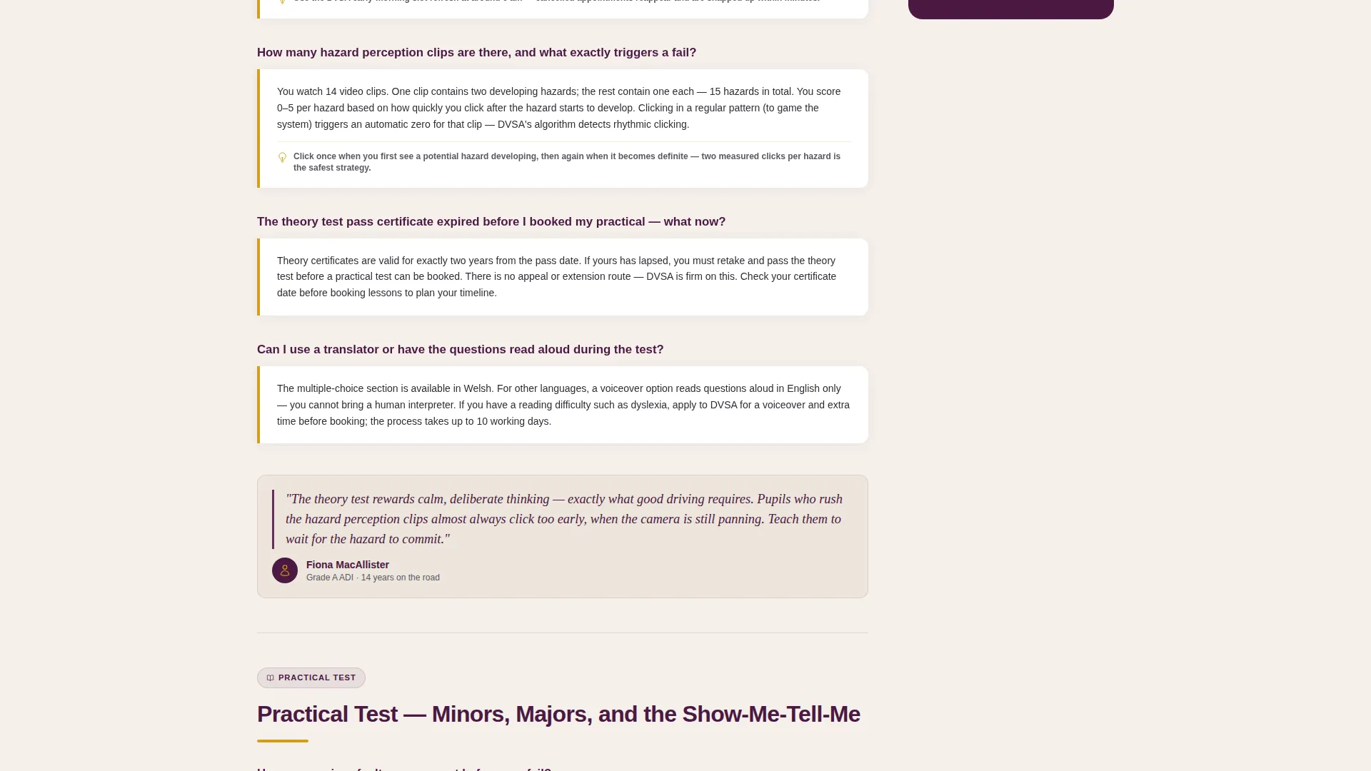 Driving Instructor FAQ & Resource Landing Page