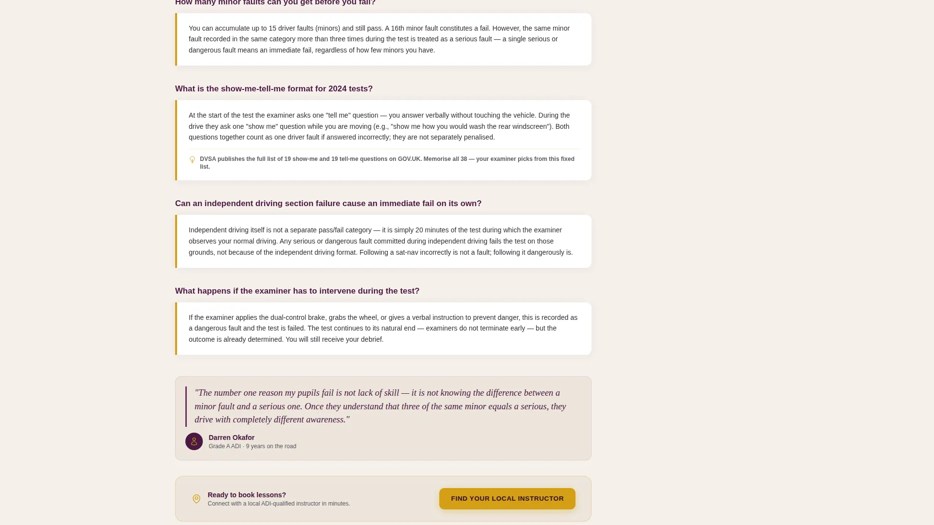 Driving Instructor FAQ & Resource Landing Page