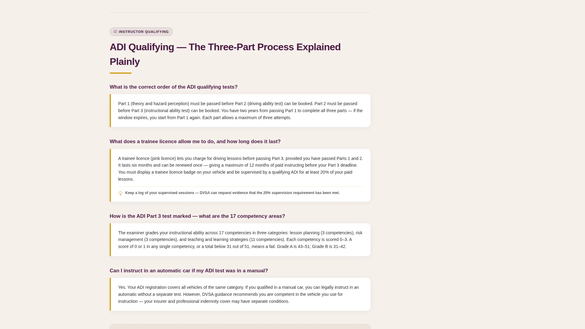 Driving Instructor FAQ & Resource Landing Page