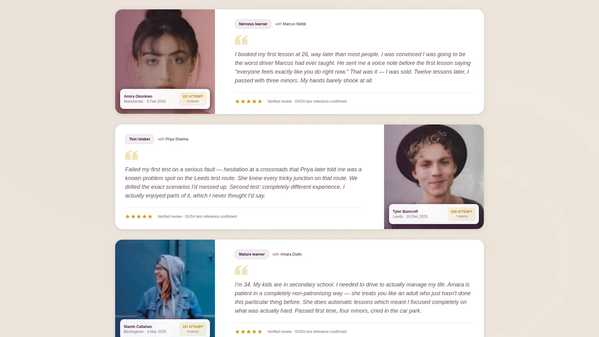 Driving Instructor Reviews & Comparison Landing Page