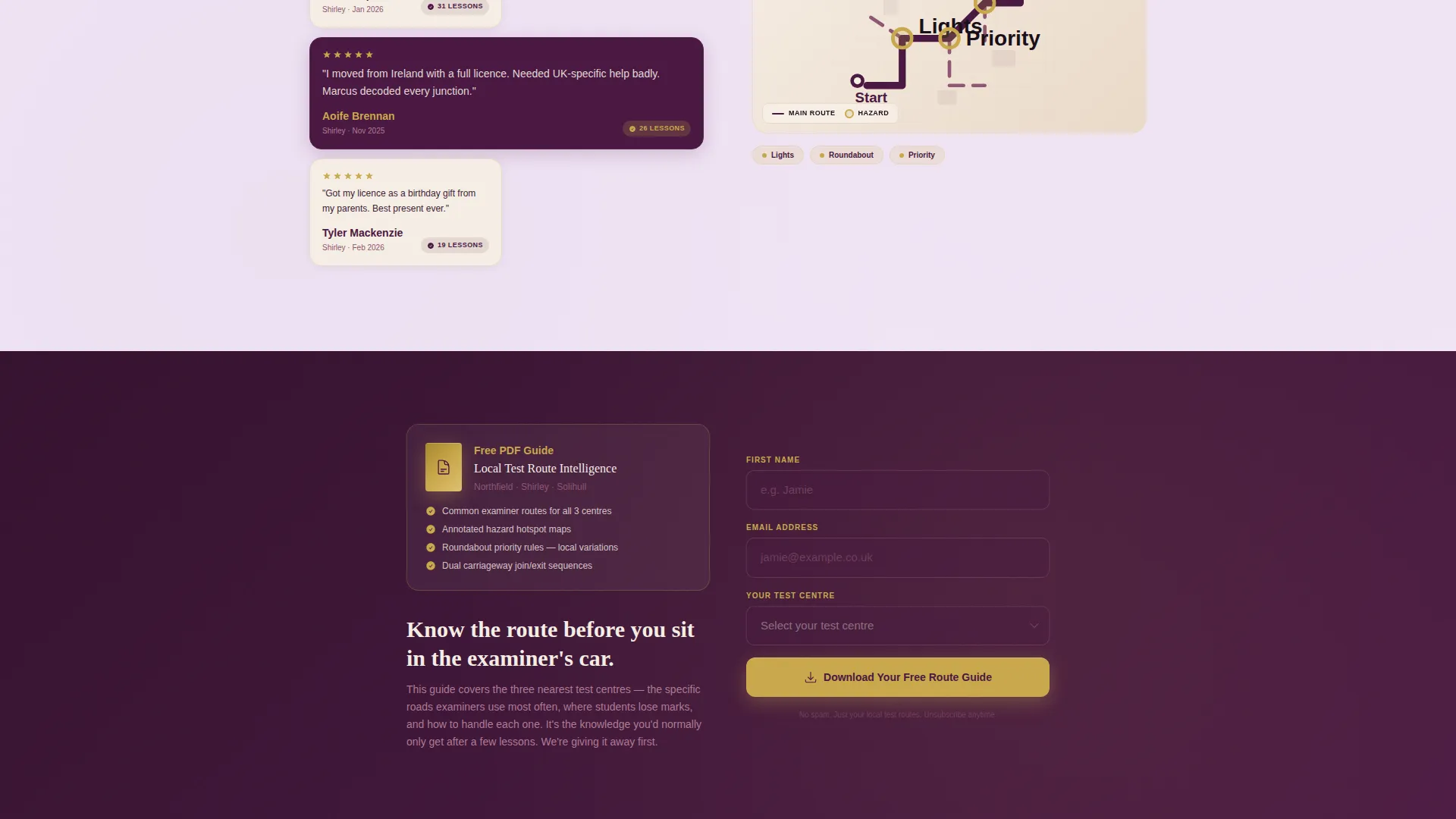 Driving Instructor Service Area Landing Page Template